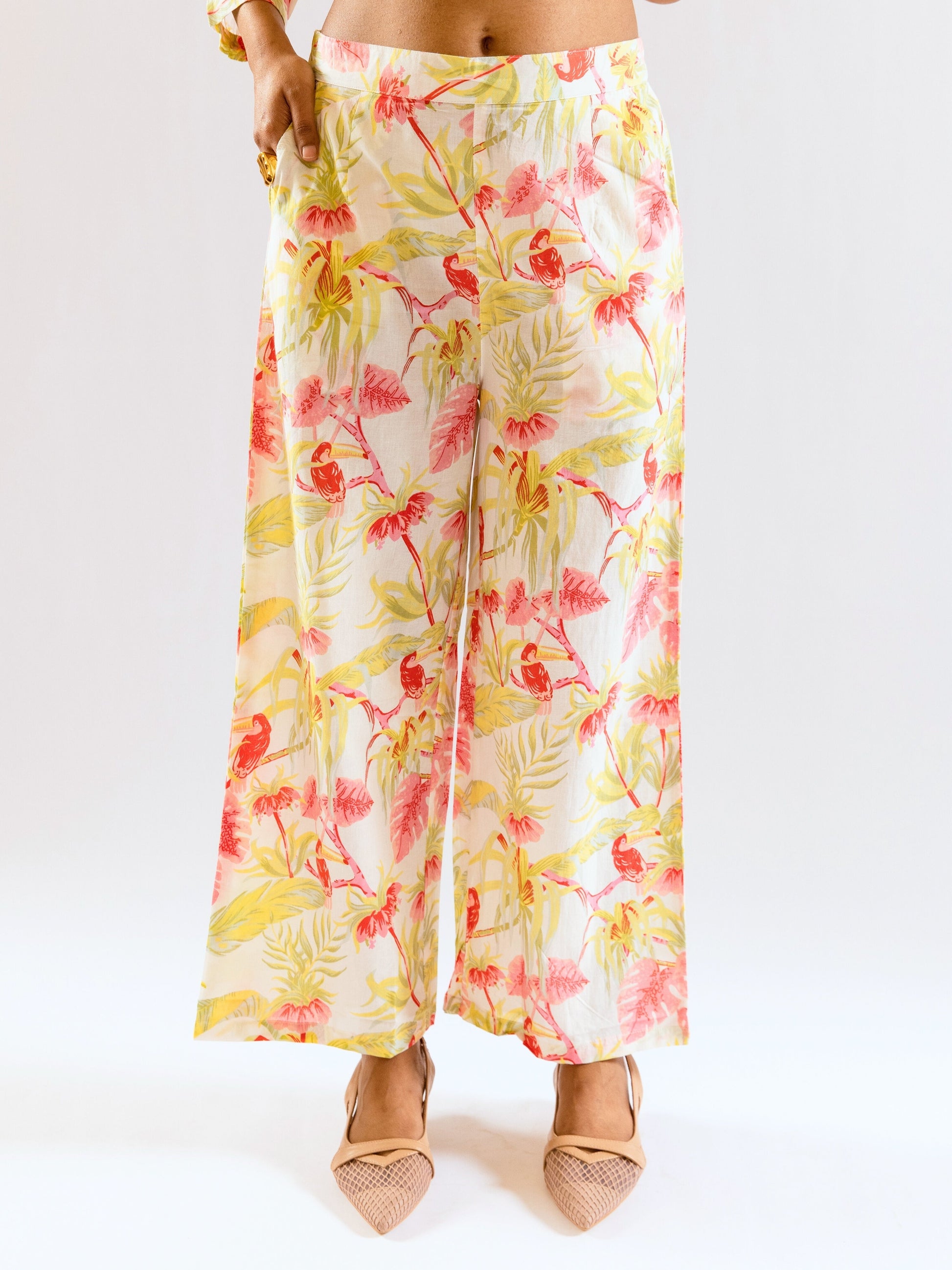 Tropical Multicolor Pleated Back Co-Ord Set