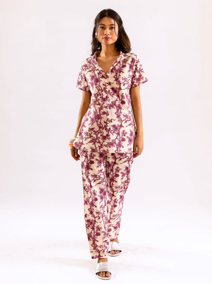 Tropical Royal Plum Short Sleeve Co-Ord Set