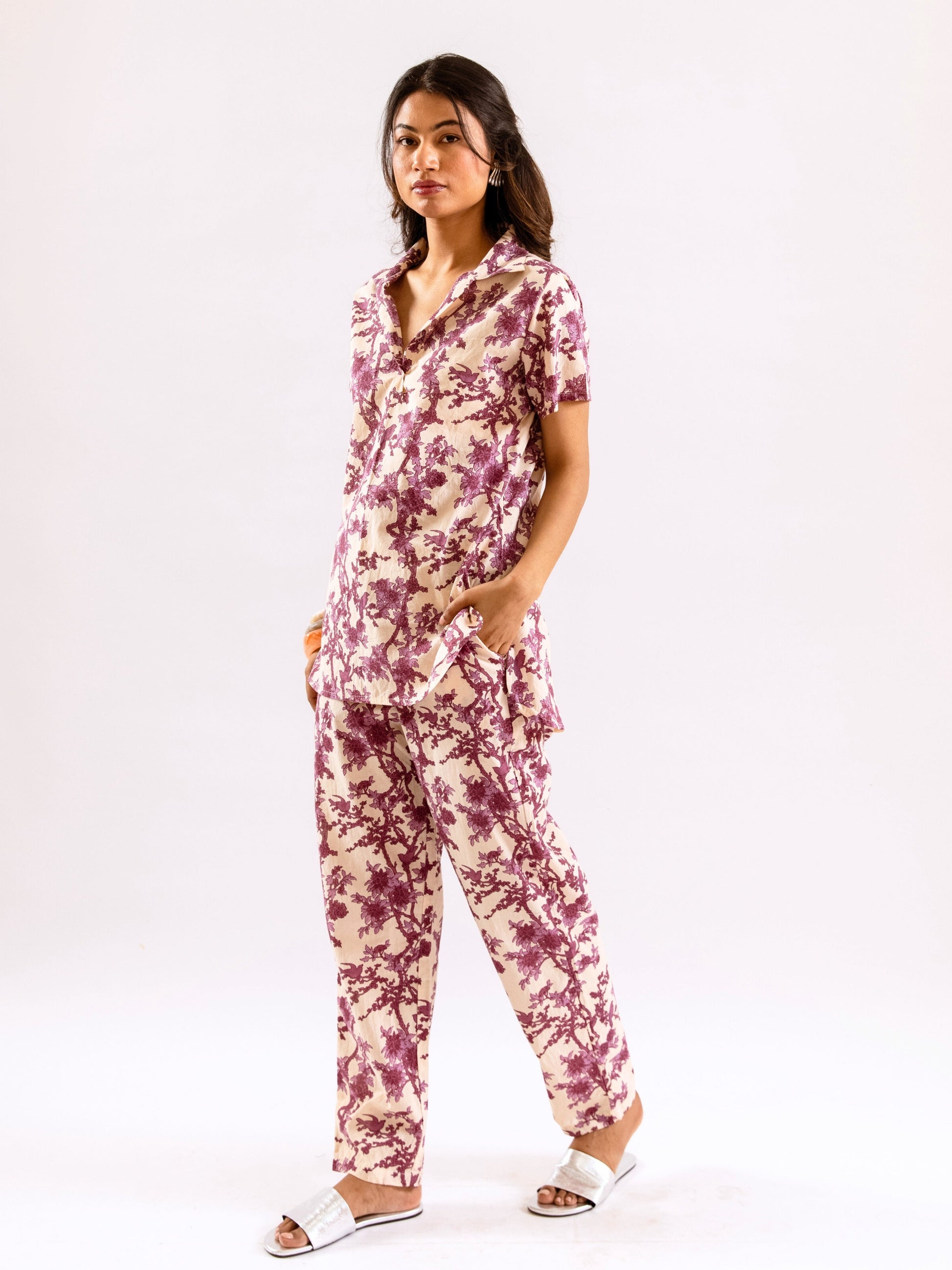 Tropical Royal Plum Short Sleeve Co-Ord Set