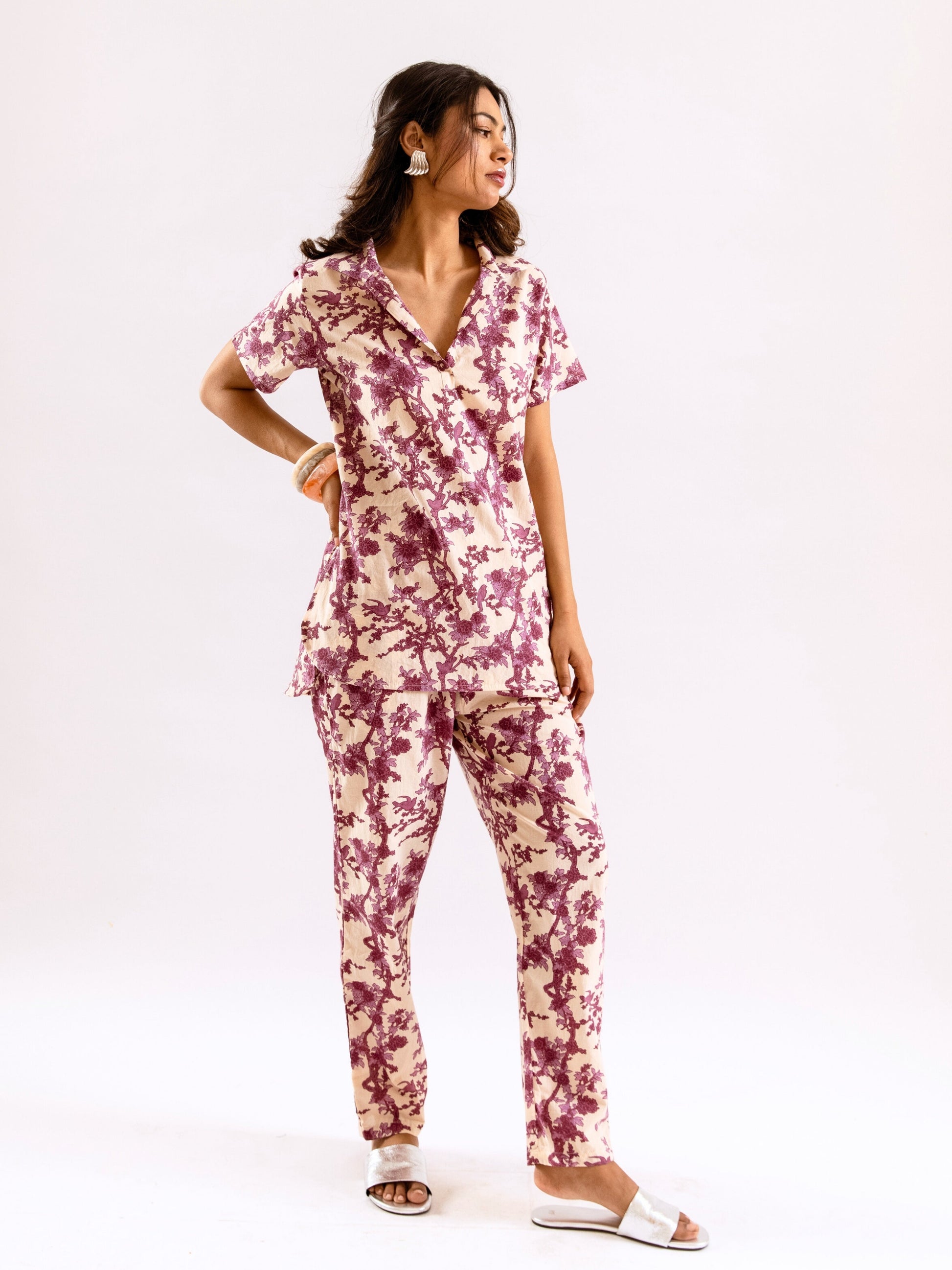 Tropical Royal Plum Short Sleeve Co-Ord Set
