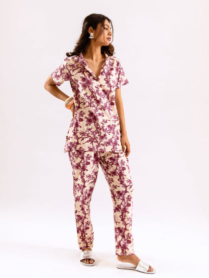 Tropical Royal Plum Short Sleeve Co-Ord Set
