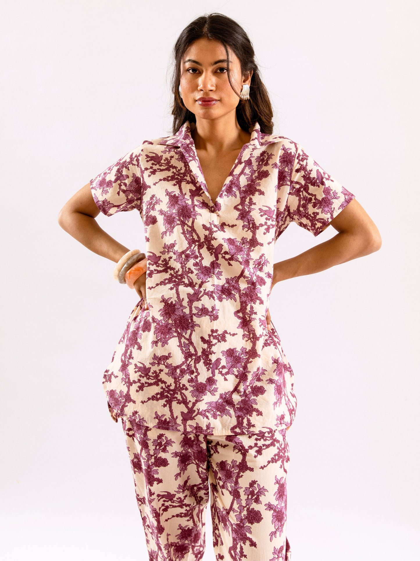 Tropical Royal Plum Short Sleeve Co-Ord Set