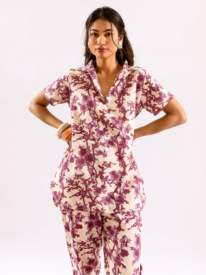 Tropical Royal Plum Short Sleeve Co-Ord Set