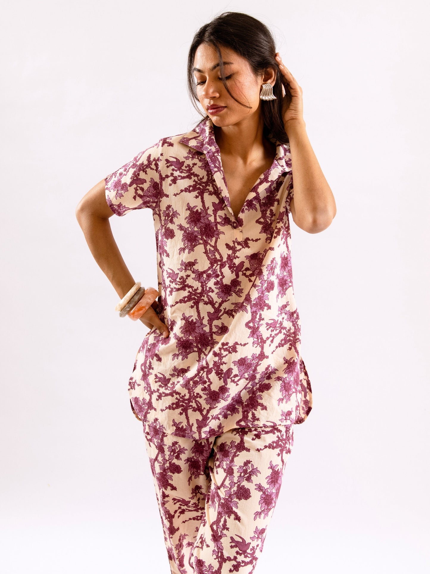 Tropical Royal Plum Short Sleeve Co-Ord Set