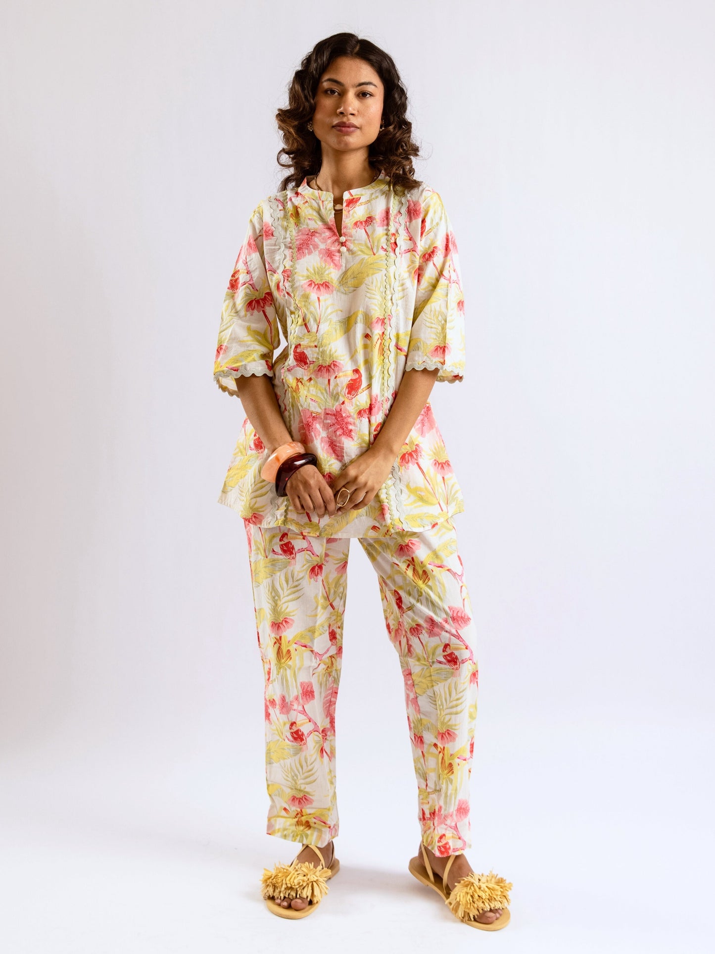 Tropical Pearl Garden Bloom Round Collar Co-Ord Set