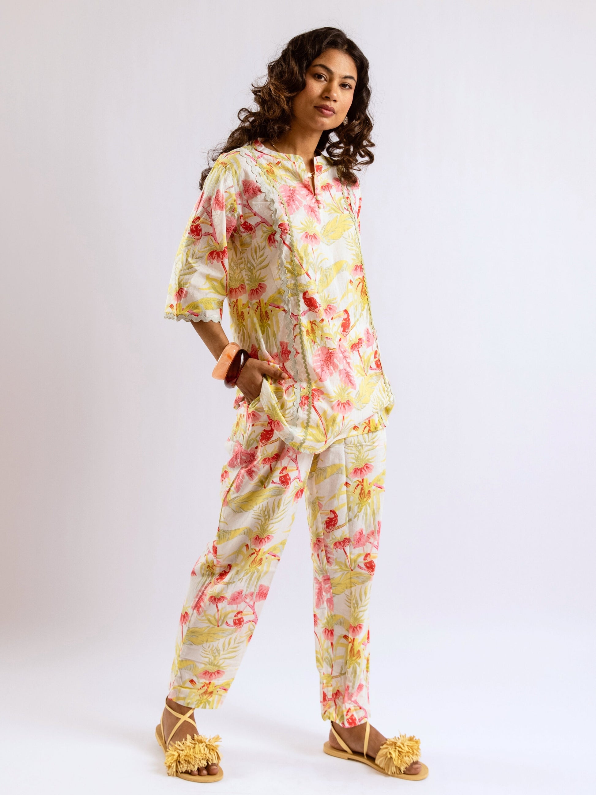 Tropical Pearl Garden Bloom Round Collar Co-Ord Set