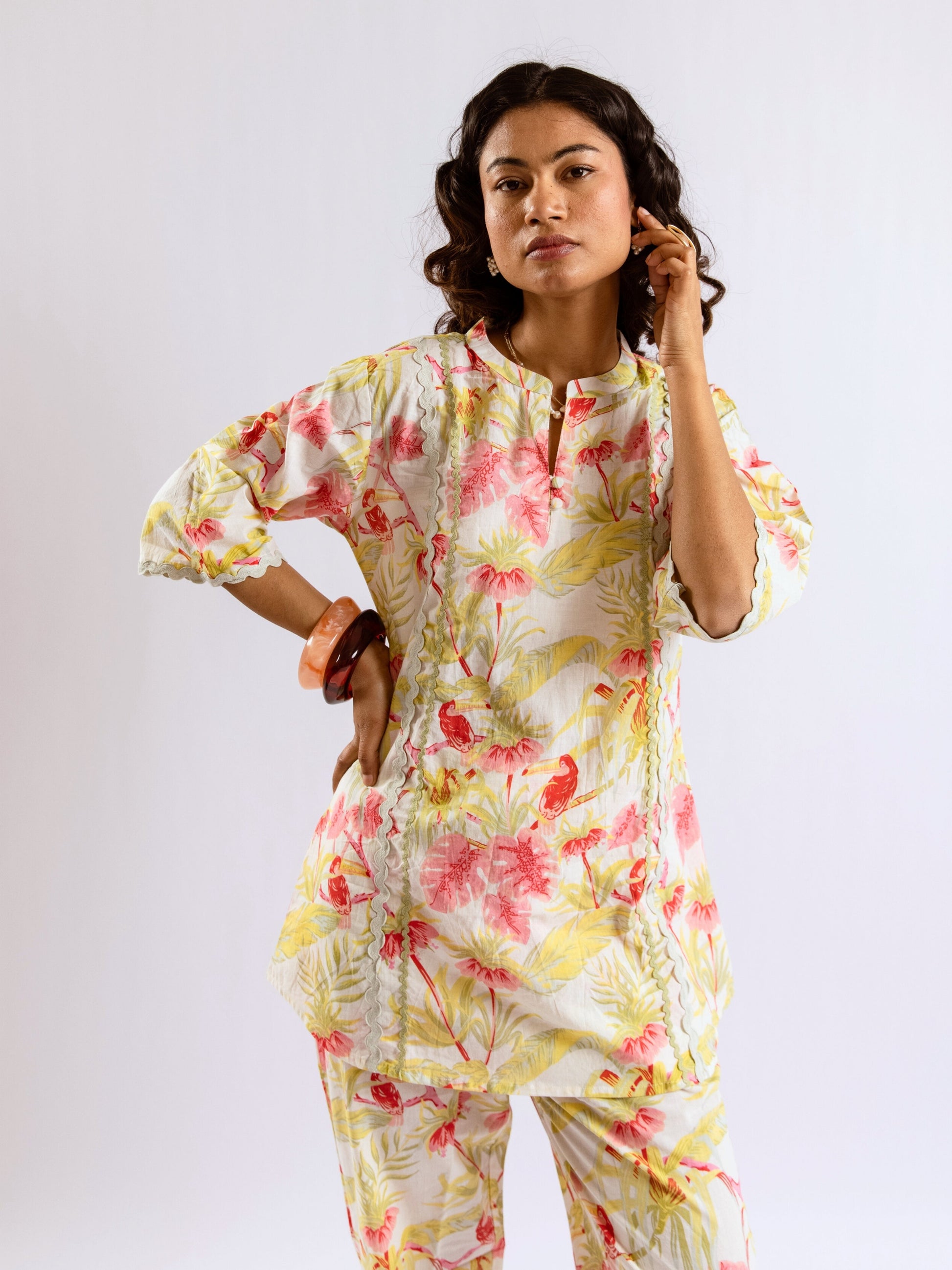 Tropical Pearl Garden Bloom Round Collar Co-Ord Set