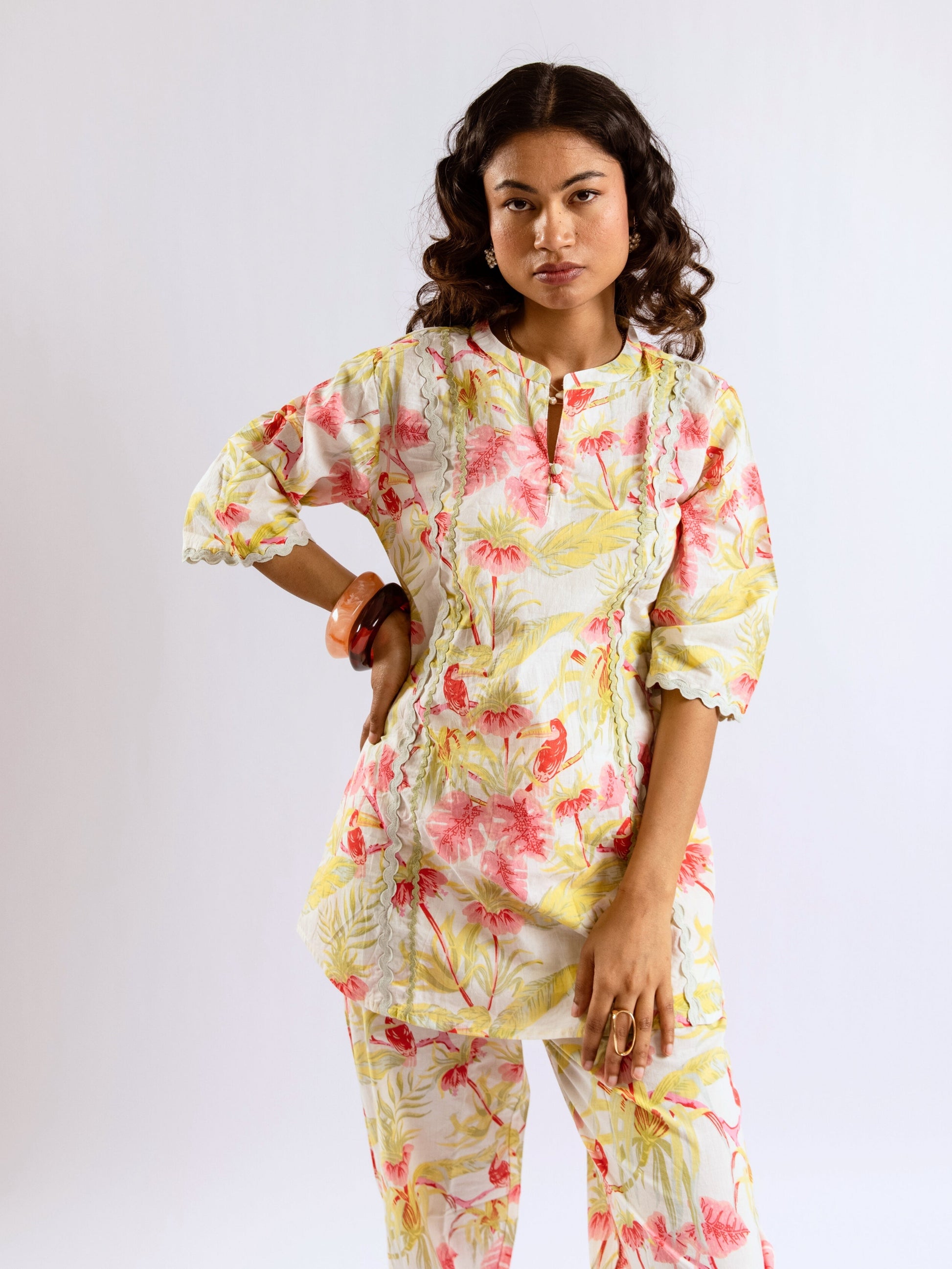 Tropical Pearl Garden Bloom Round Collar Co-Ord Set