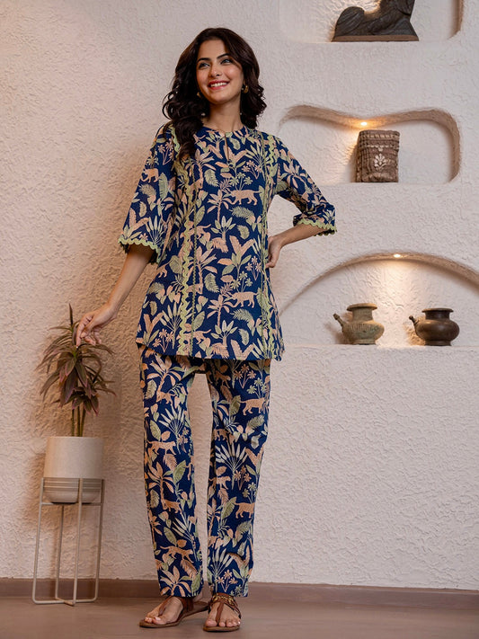 Tropical Navy Tiger Blaze Round Collar Co-Ord Set