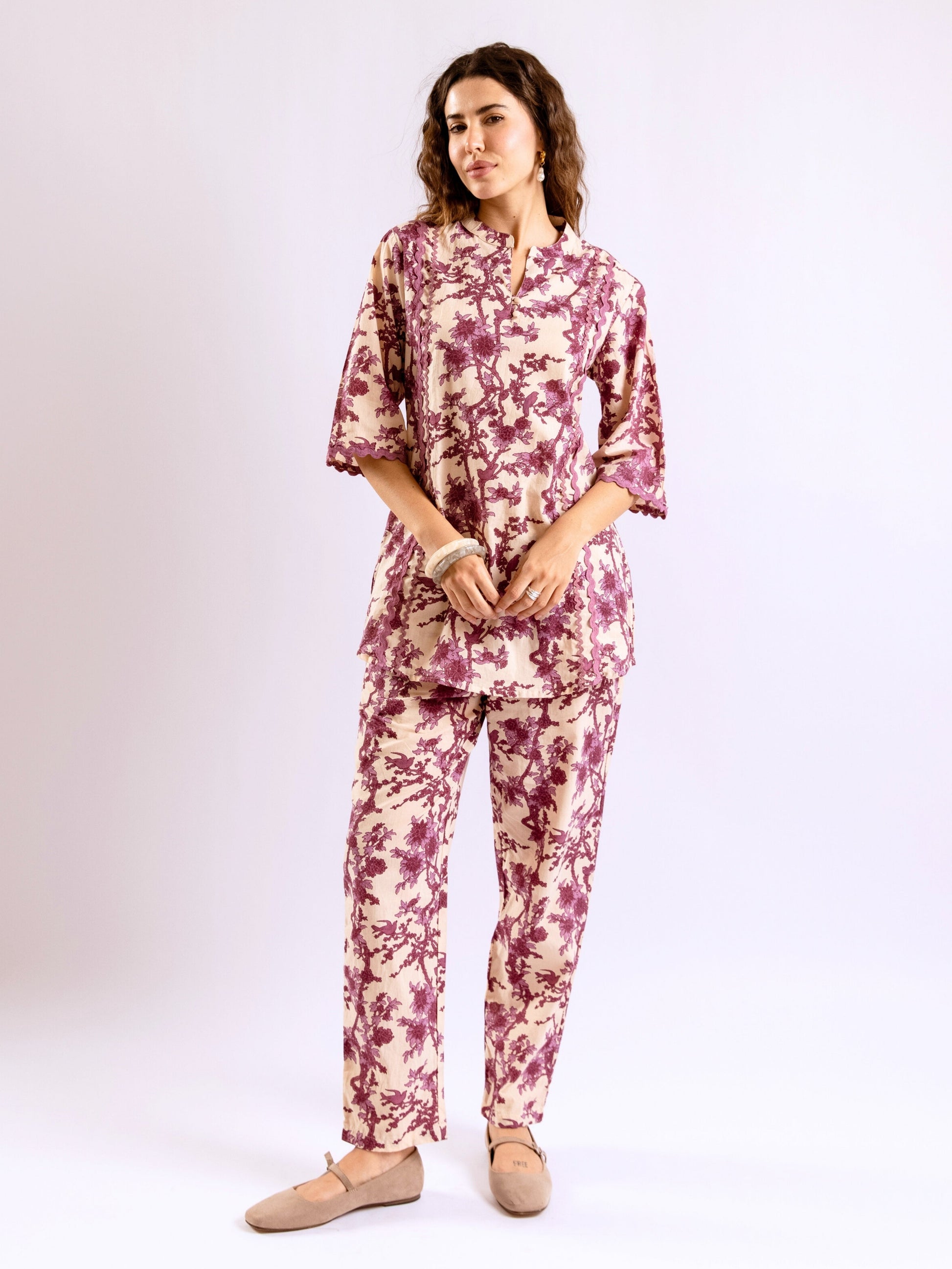 Tropical Deep Lavender Round Collar Co-Ord Set