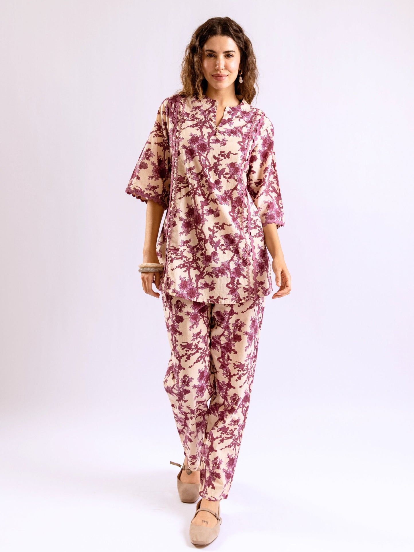 Tropical Deep Lavender Round Collar Co-Ord Set