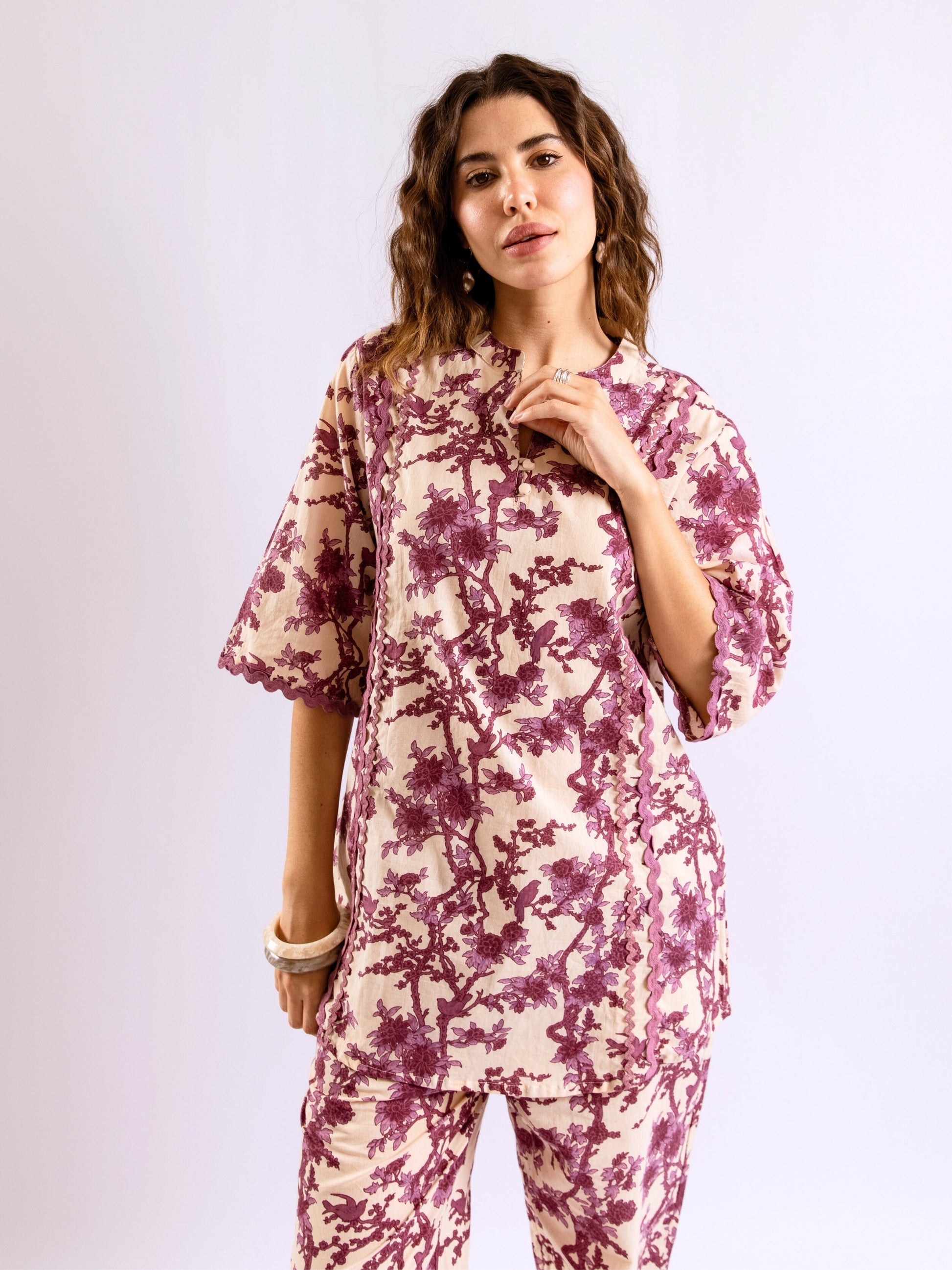 Tropical Deep Lavender Round Collar Co-Ord Set