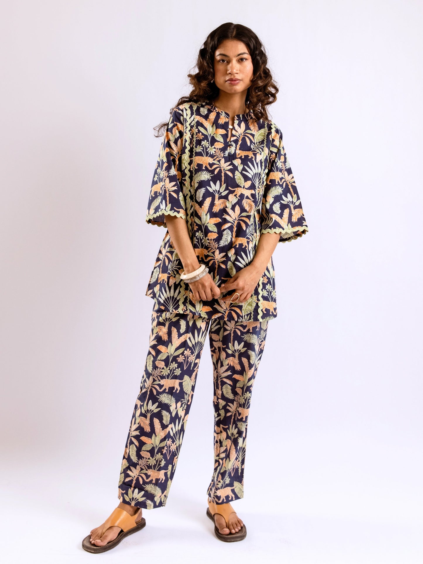 Tropical Navy Tiger Blaze Round Collar Co-Ord Set
