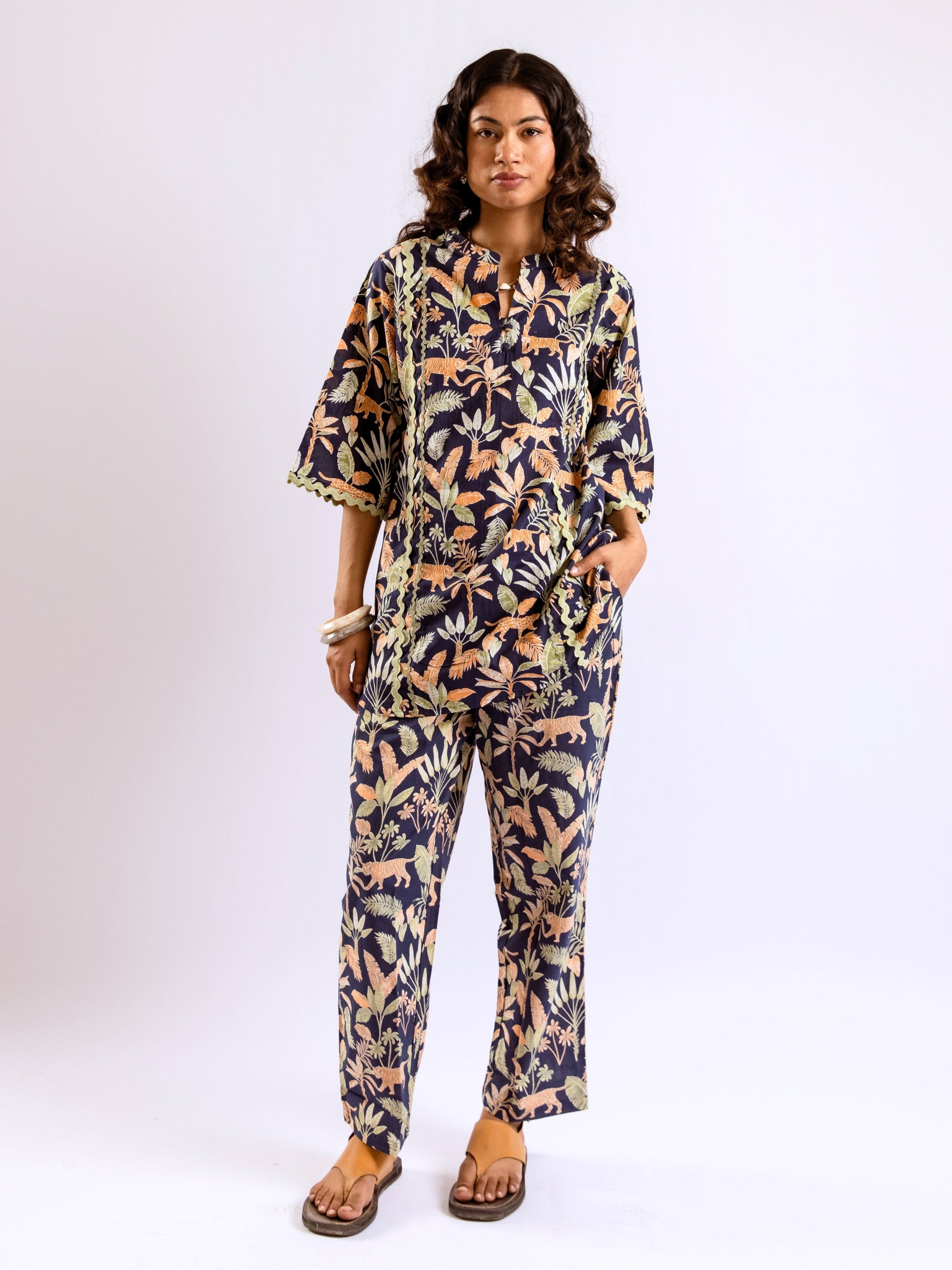 Tropical Navy Tiger Blaze Round Collar Co-Ord Set