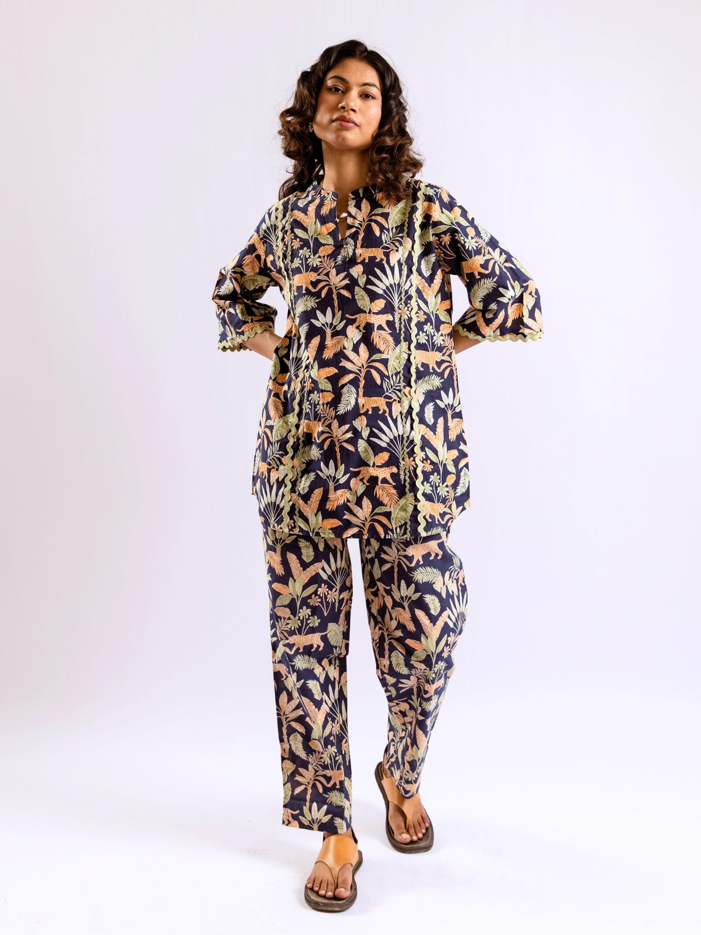 Tropical Navy Tiger Blaze Round Collar Co-Ord Set