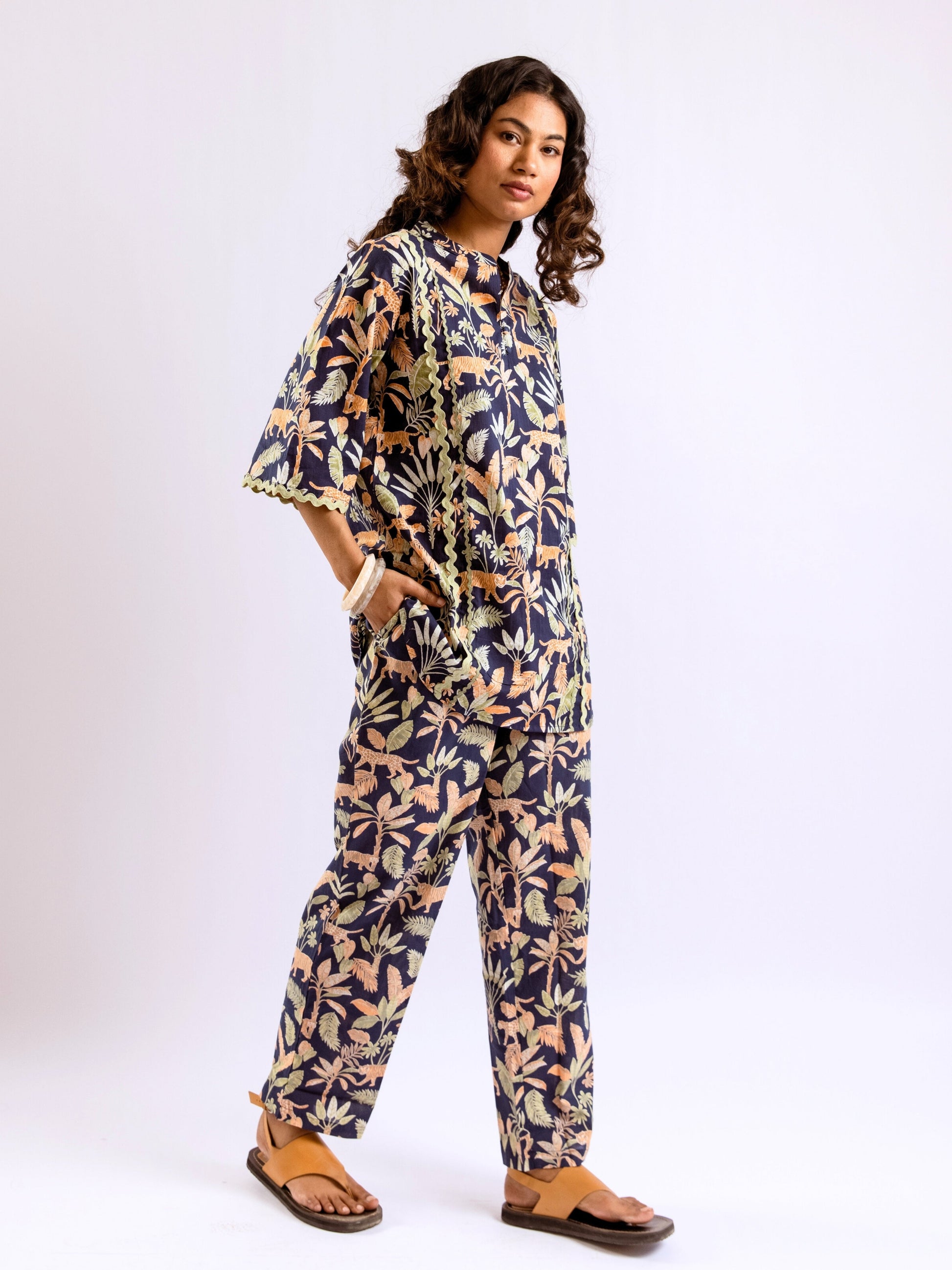 Tropical Navy Tiger Blaze Round Collar Co-Ord Set