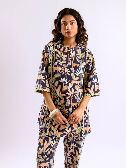 Tropical Navy Tiger Blaze Round Collar Co-Ord Set