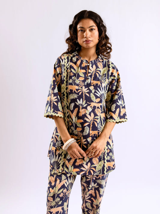 Tropical Navy Tiger Blaze Round Collar Co-Ord Set
