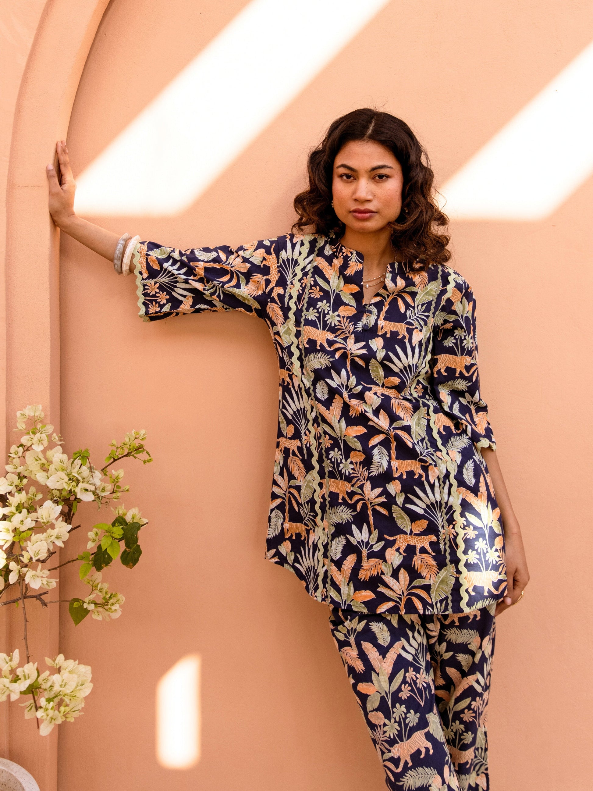 Tropical Navy Tiger Blaze Round Collar Co-Ord Set