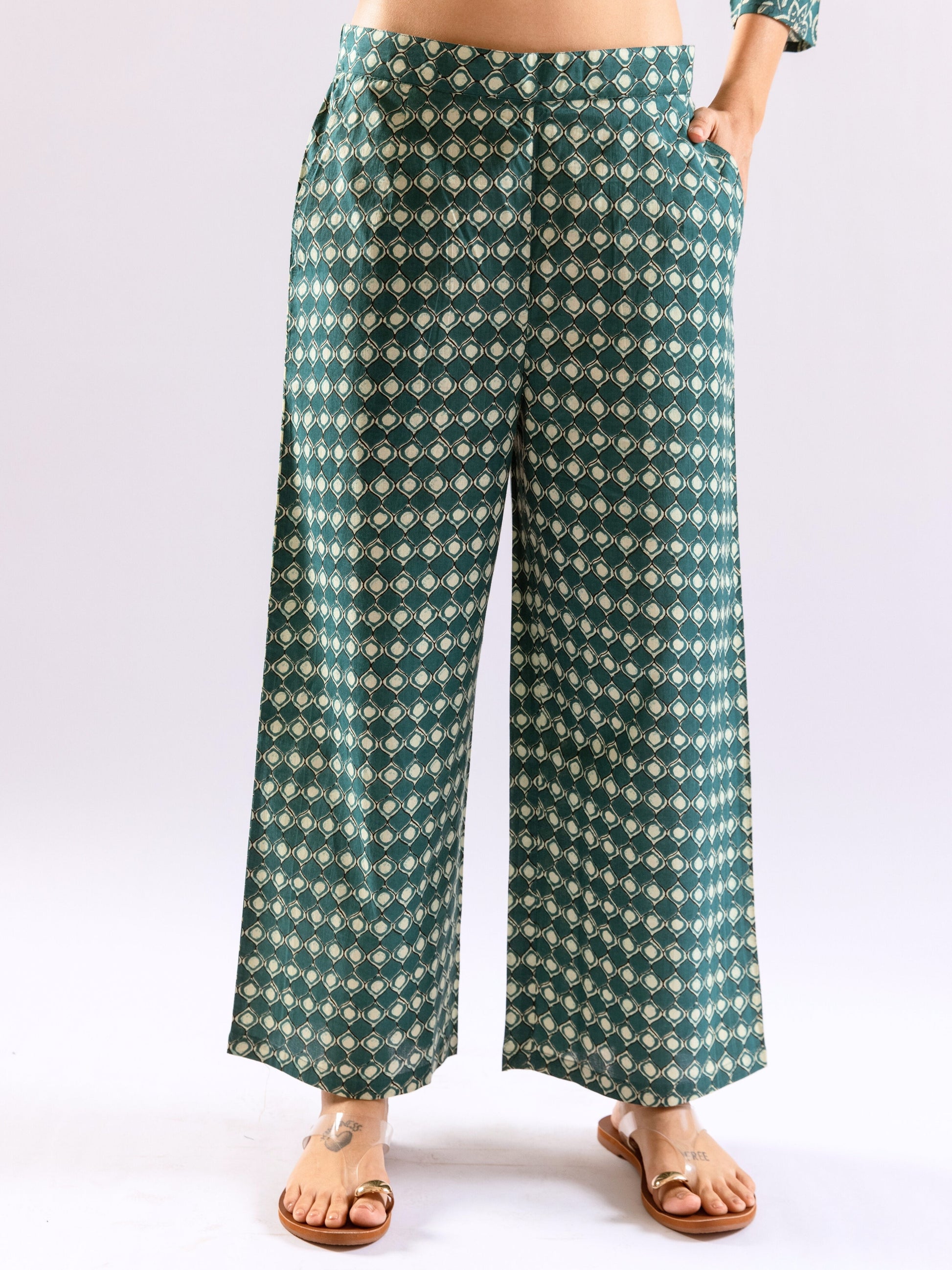 Teal Botanical Jaal  Pure Cotton Round neck Co-ord set