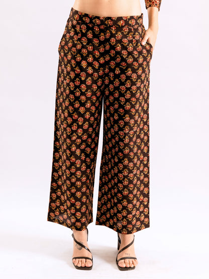 Black Abstract floral Pure Cotton Round neck Co-ord set