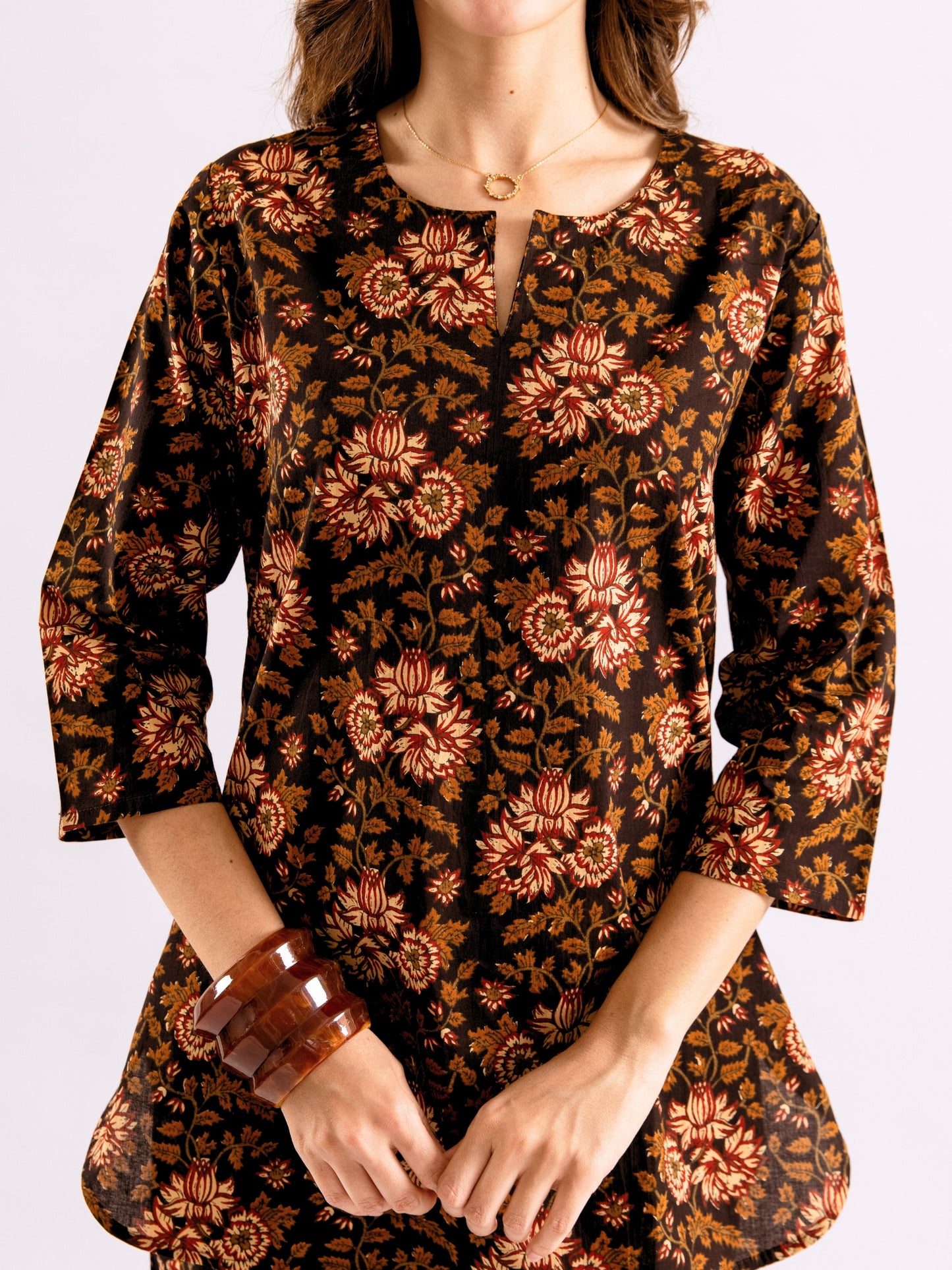 Black Abstract floral Pure Cotton Round neck Co-ord set