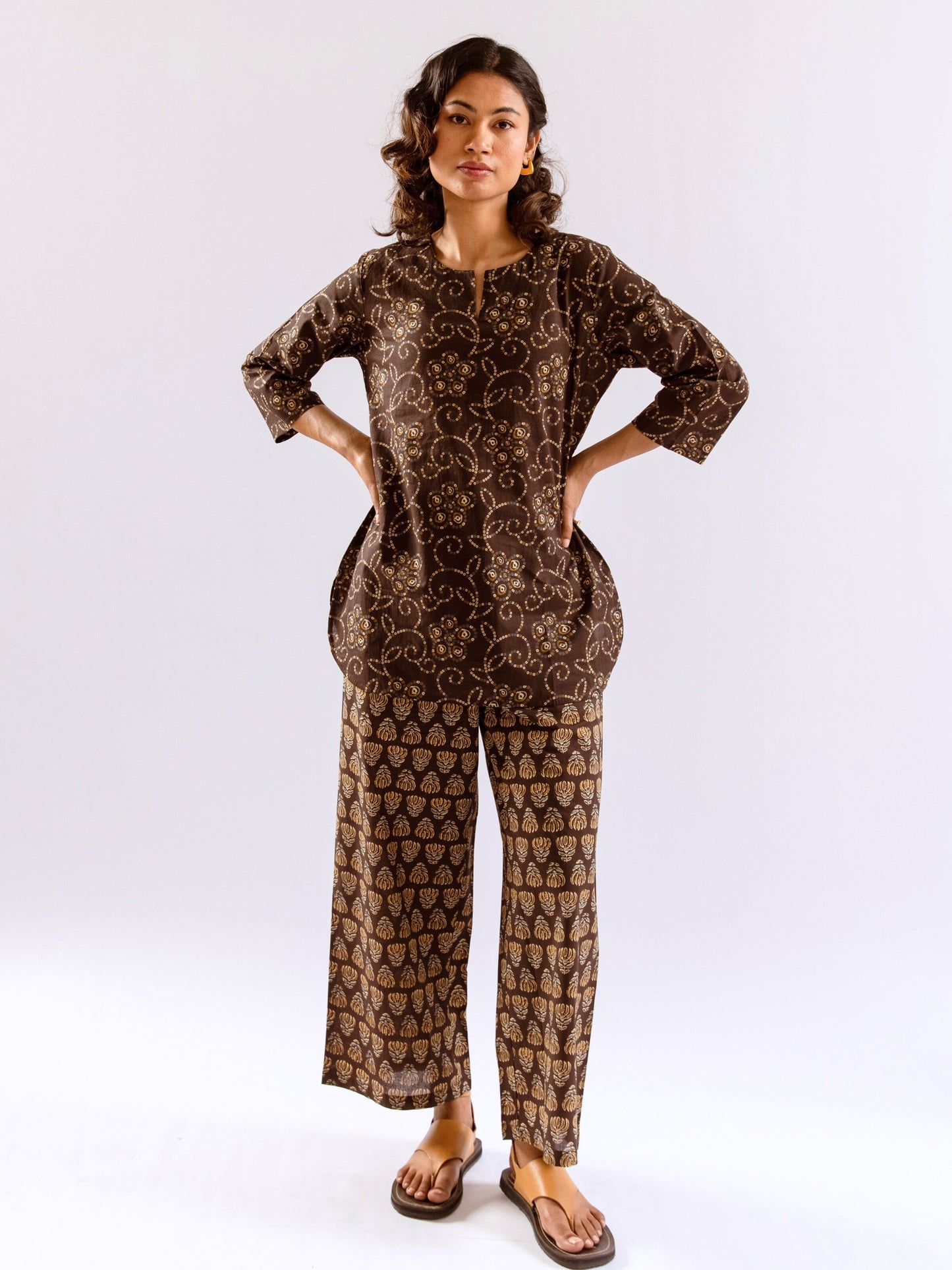 Brown Bandhani Jaal  Print Pure Cotton Round neck Co-ord set