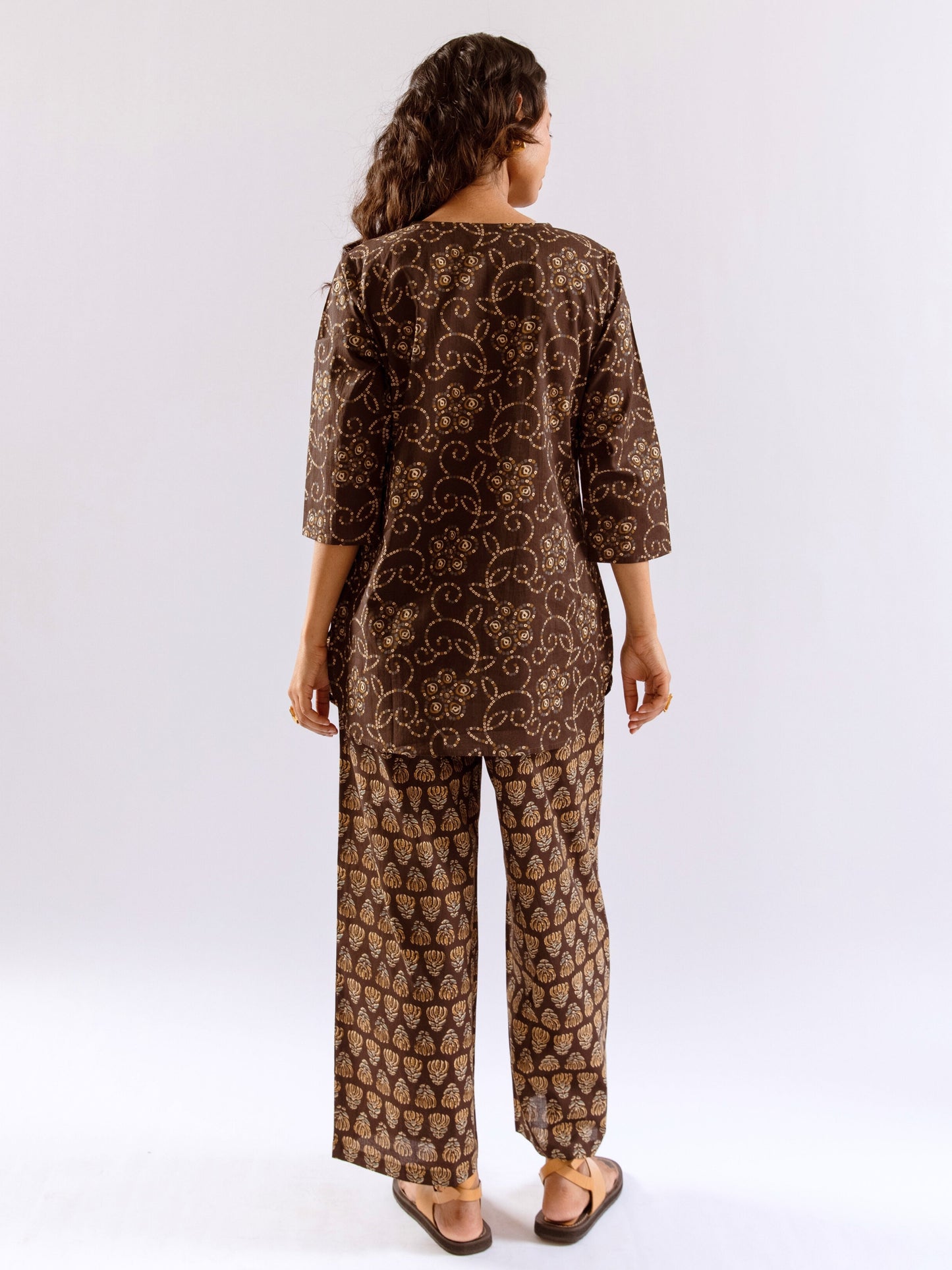 Brown Bandhani Jaal  Print Pure Cotton Round neck Co-ord set