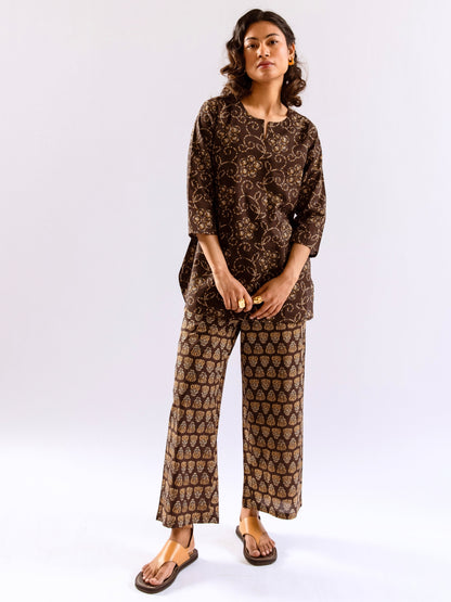 Brown Bandhani Jaal  Print Pure Cotton Round neck Co-ord set