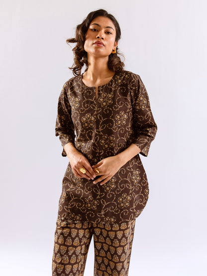 Brown Bandhani Jaal  Print Pure Cotton Round neck Co-ord set