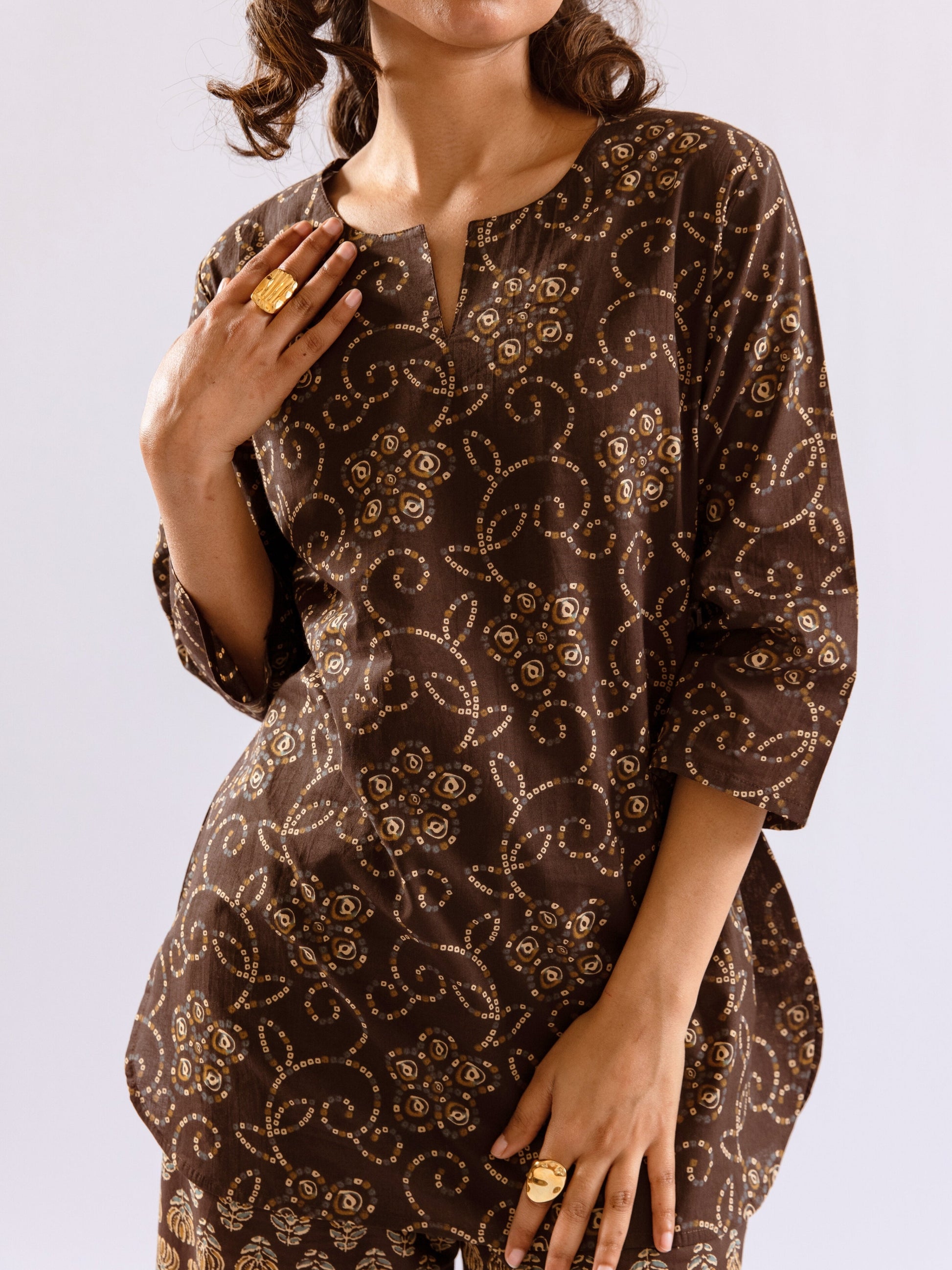 Brown Bandhani Jaal  Print Pure Cotton Round neck Co-ord set