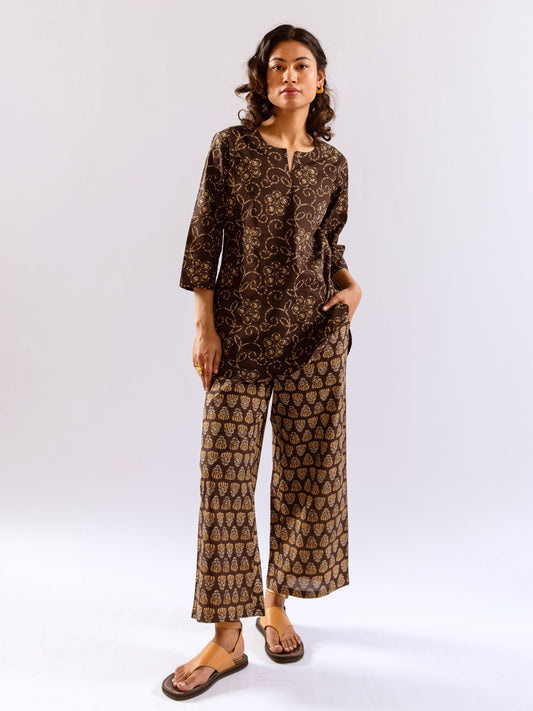 Brown Bandhani Jaal  Print Pure Cotton Round neck Co-ord set
