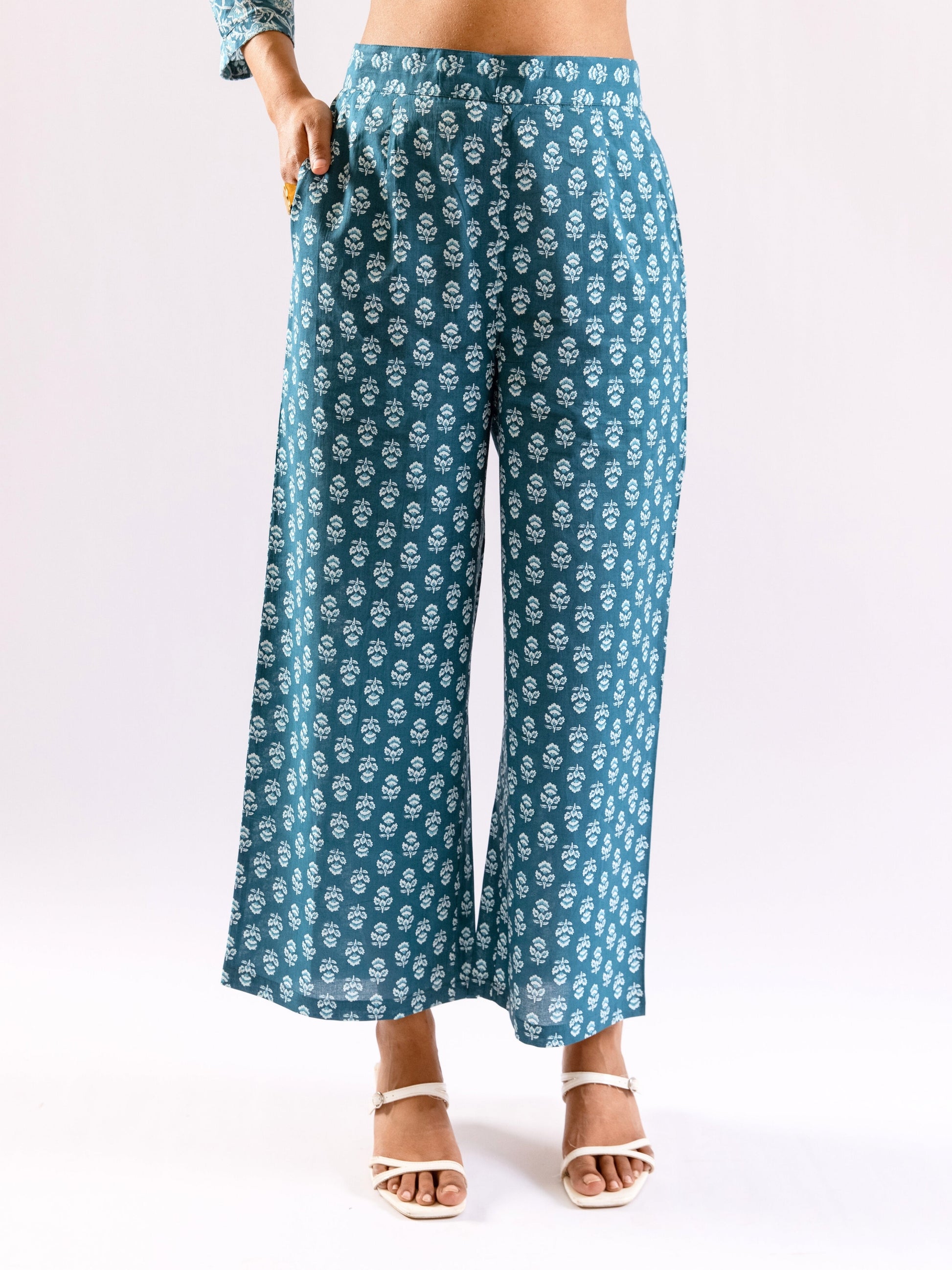 Sea Blue Breeze Print Pure Cotton Collar Shirt Co-ord set