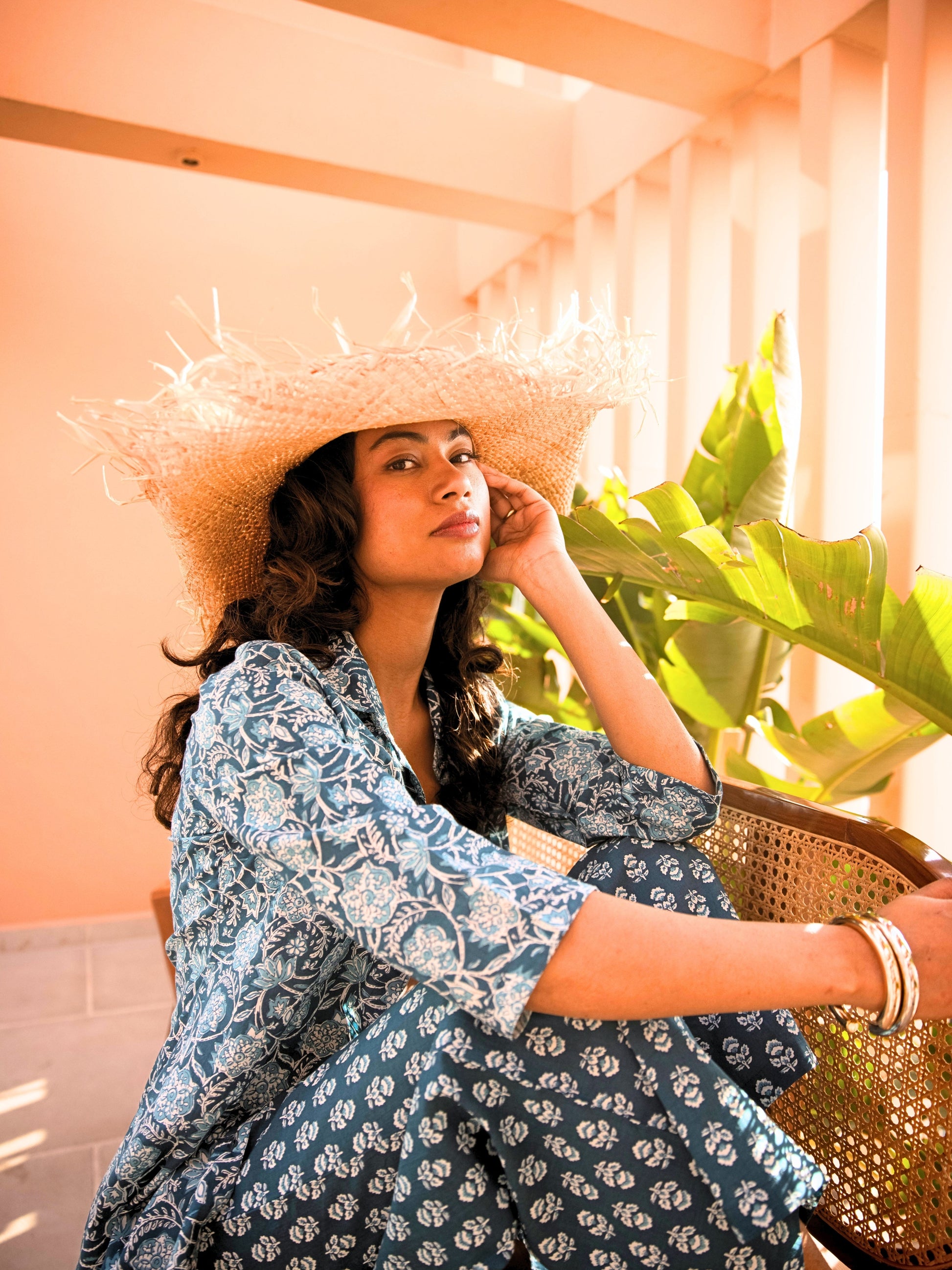 Sea Blue Breeze Print Pure Cotton Collar Shirt Co-ord set