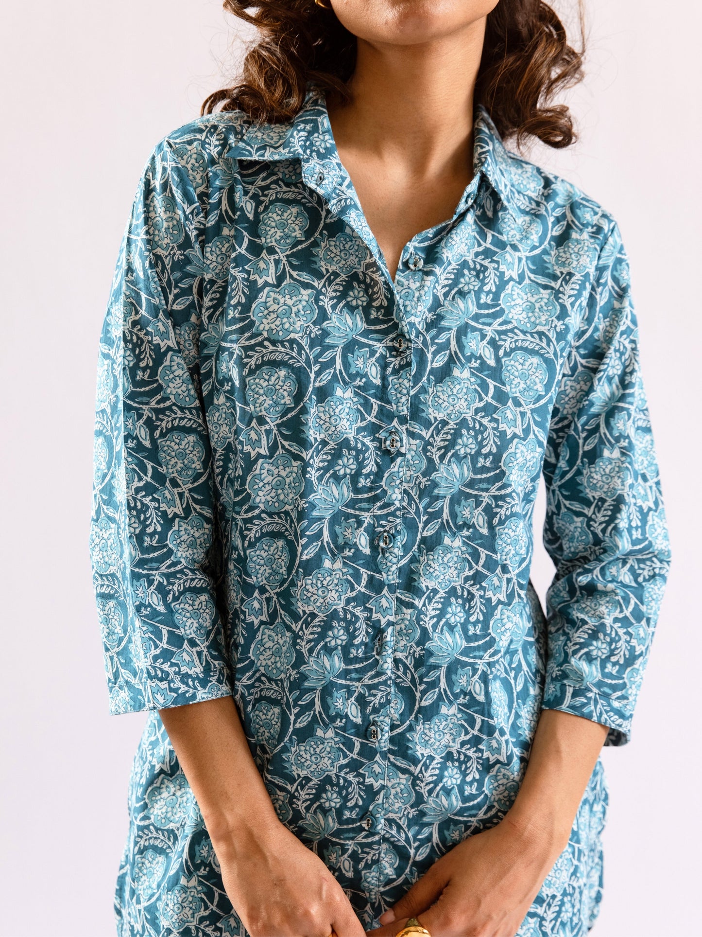 Sea Blue Breeze Print Pure Cotton Collar Shirt Co-ord set