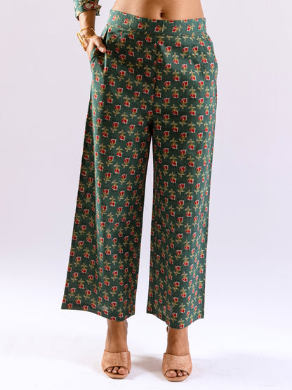 Green Leafy Charm Print Pure Cotton Collar Shirt Co-ord set