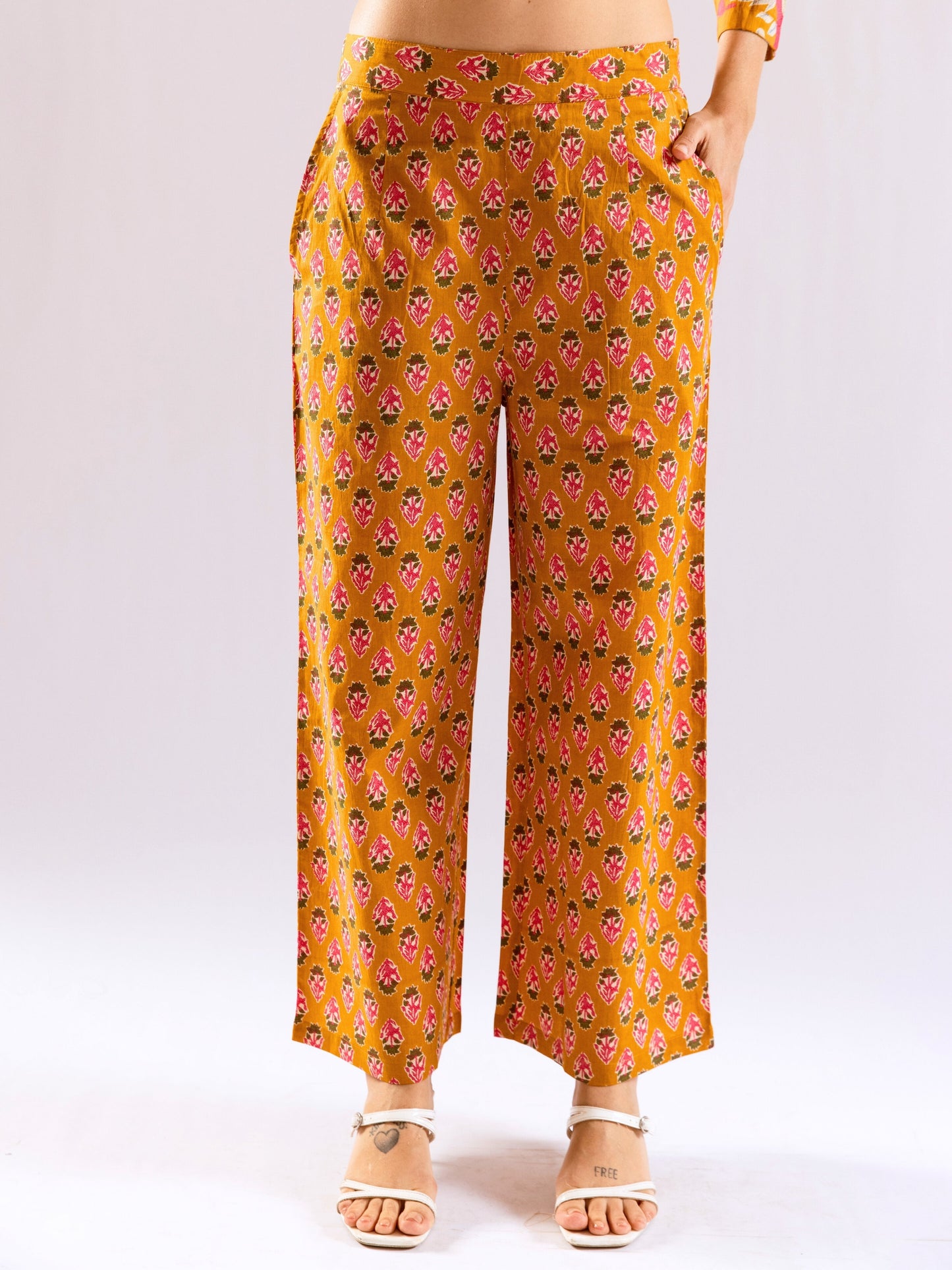 Mustard Saffron Petal Pure Cotton Collar Shirt Co-ord set