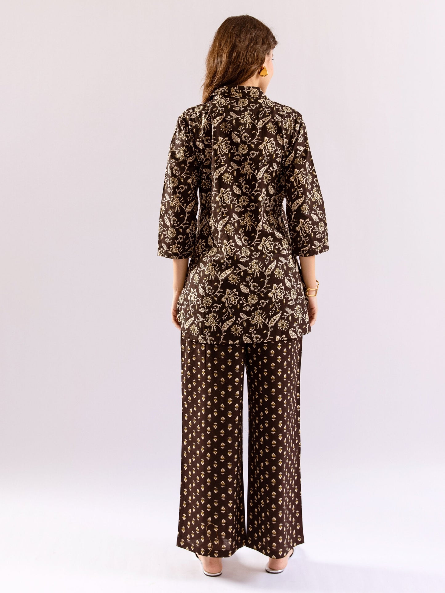 Black Flora Fiesta Pure Cotton Collar Shirt Co-ord set