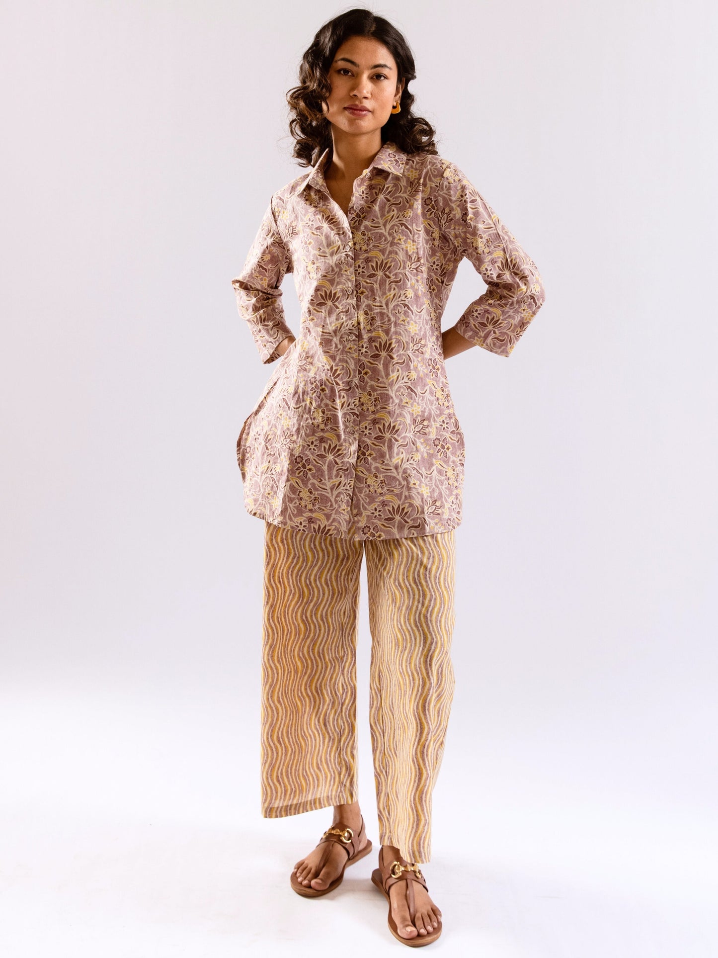 Lavender Bloom Chill Pure Cotton Collar Shirt Co-ord set