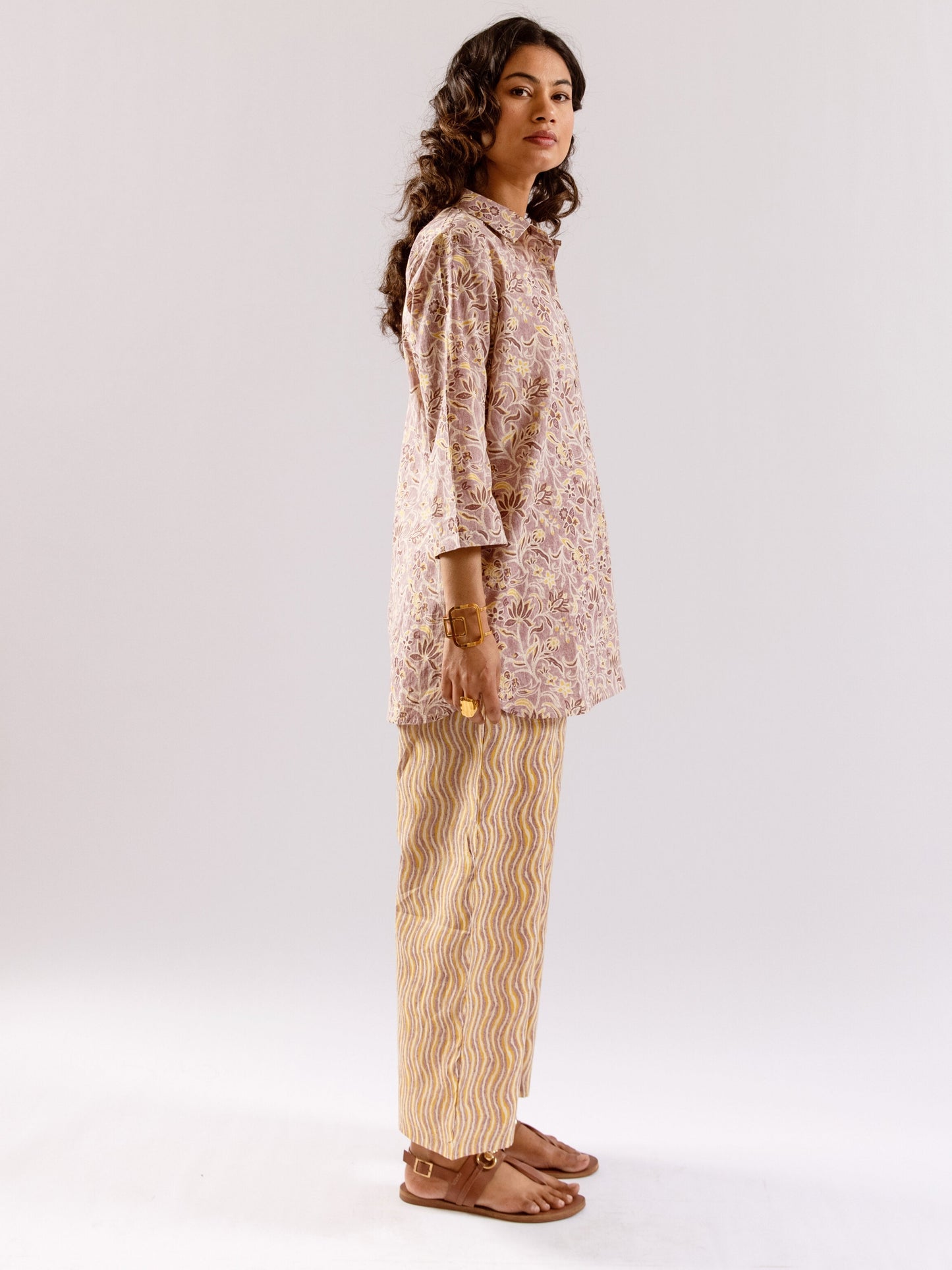 Lavender Bloom Chill Pure Cotton Collar Shirt Co-ord set