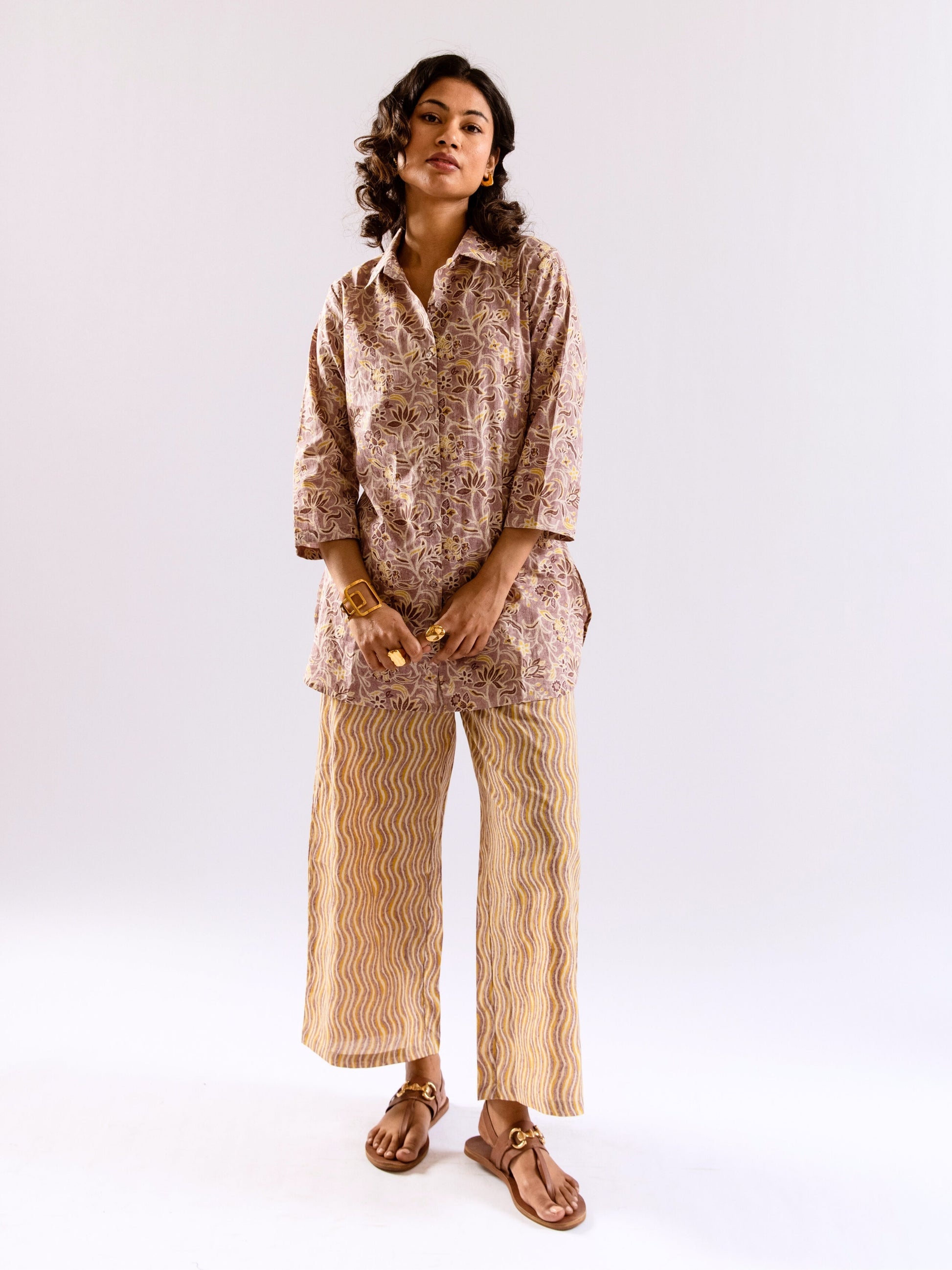 Lavender Bloom Chill Pure Cotton Collar Shirt Co-ord set