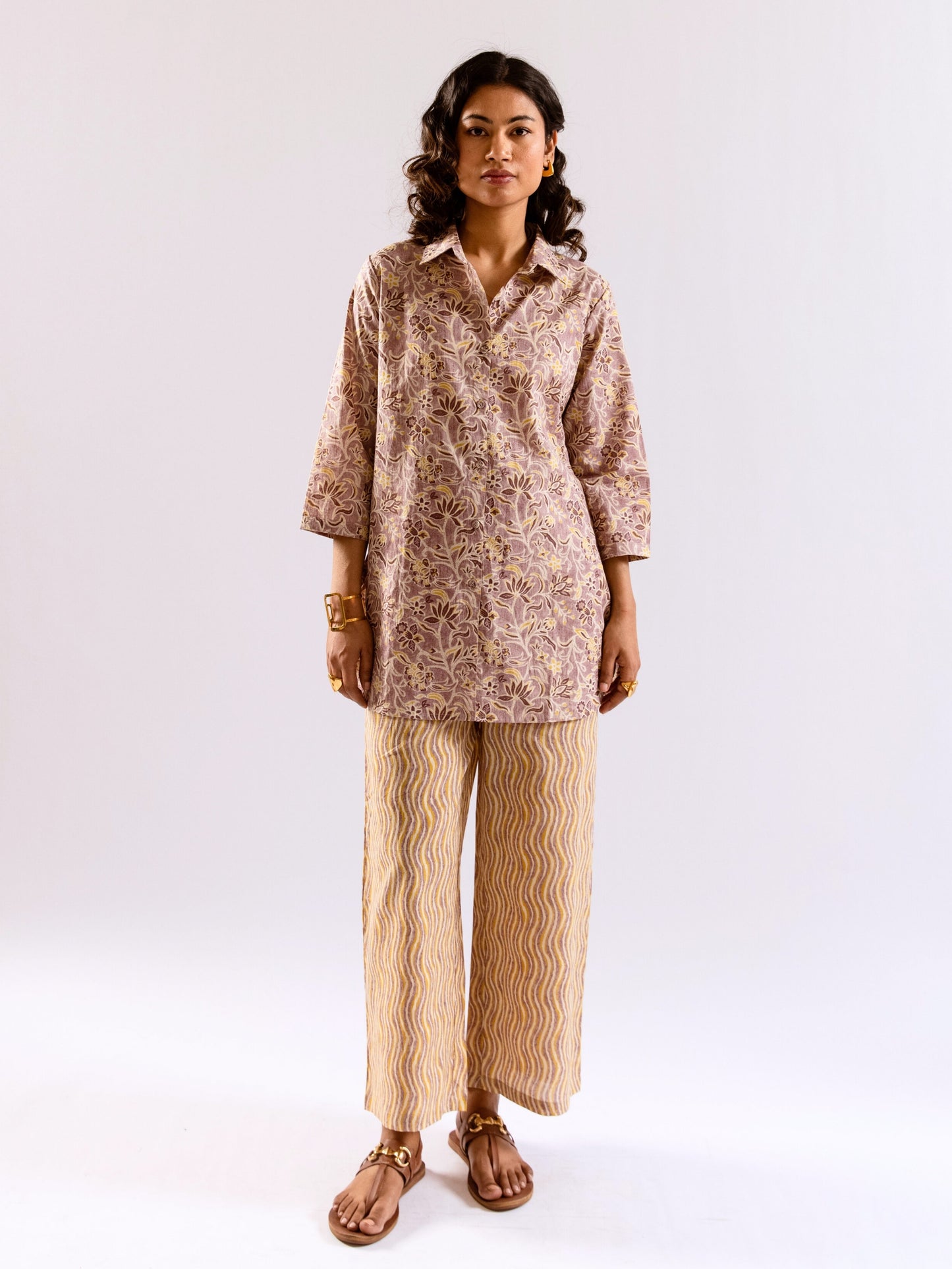 Lavender Bloom Chill Pure Cotton Collar Shirt Co-ord set