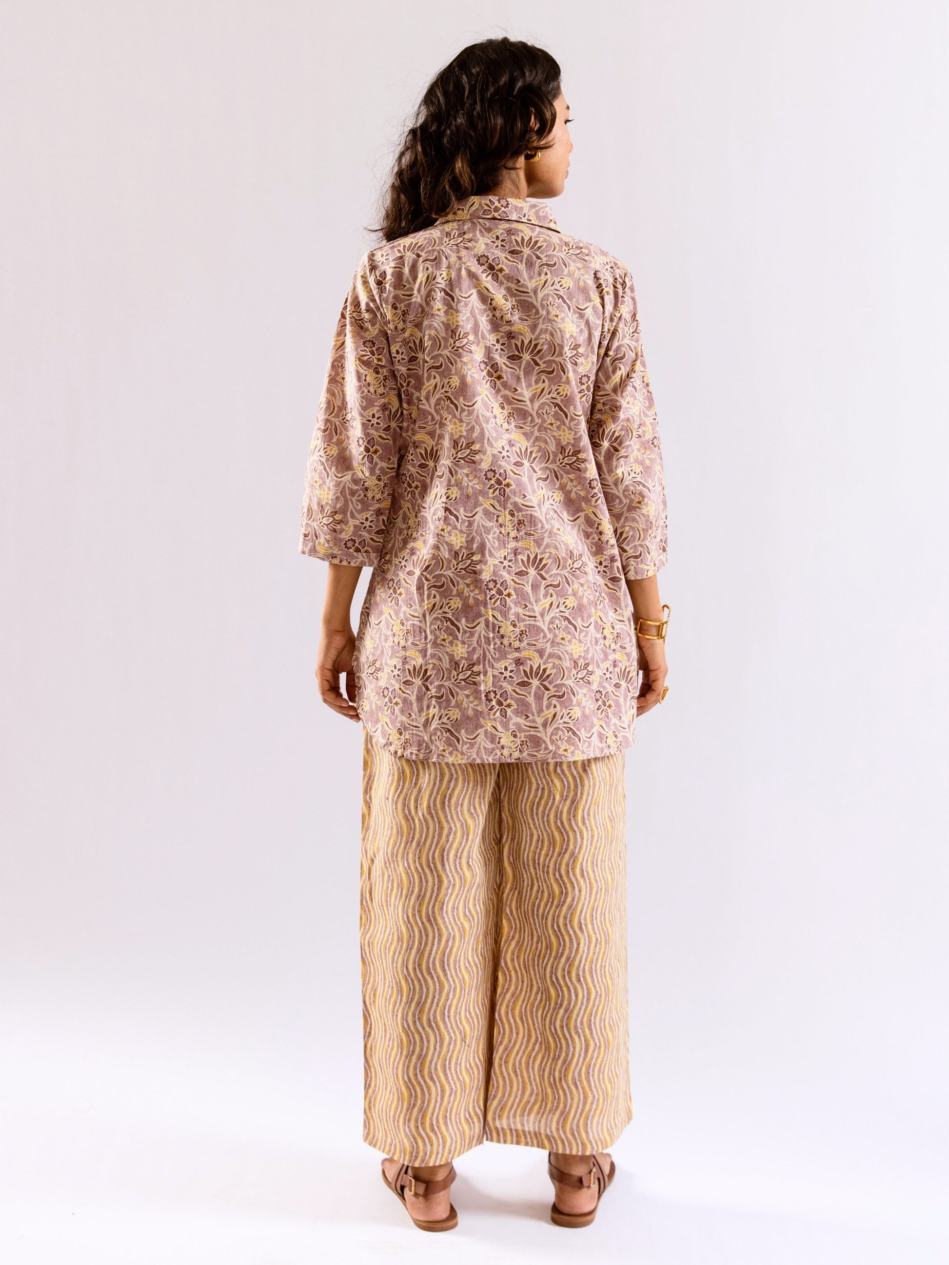 Lavender Bloom Chill Pure Cotton Collar Shirt Co-ord set