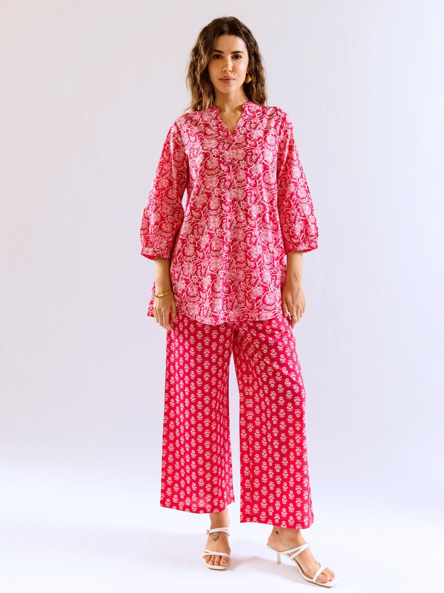 Pink Peony Chill Pure Cotton Back Pleated Co-ord set