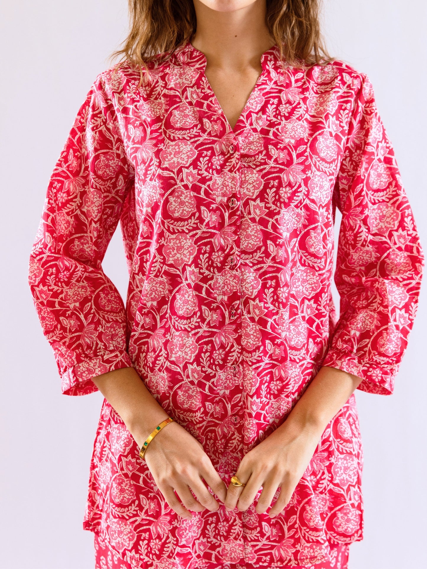 Pink Peony Chill Pure Cotton Back Pleated Co-ord set