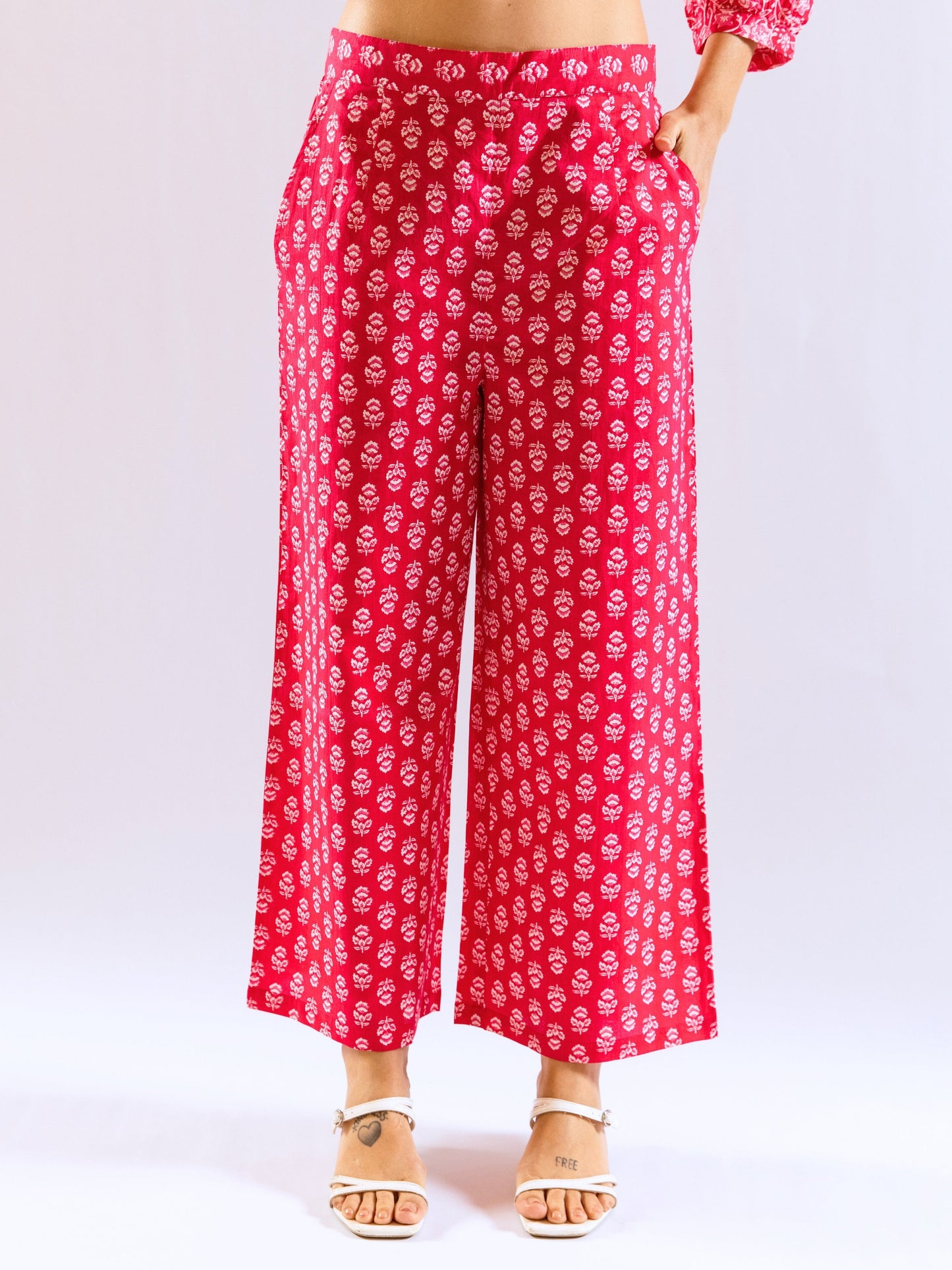 Pink Peony Chill Pure Cotton Back Pleated Co-ord set