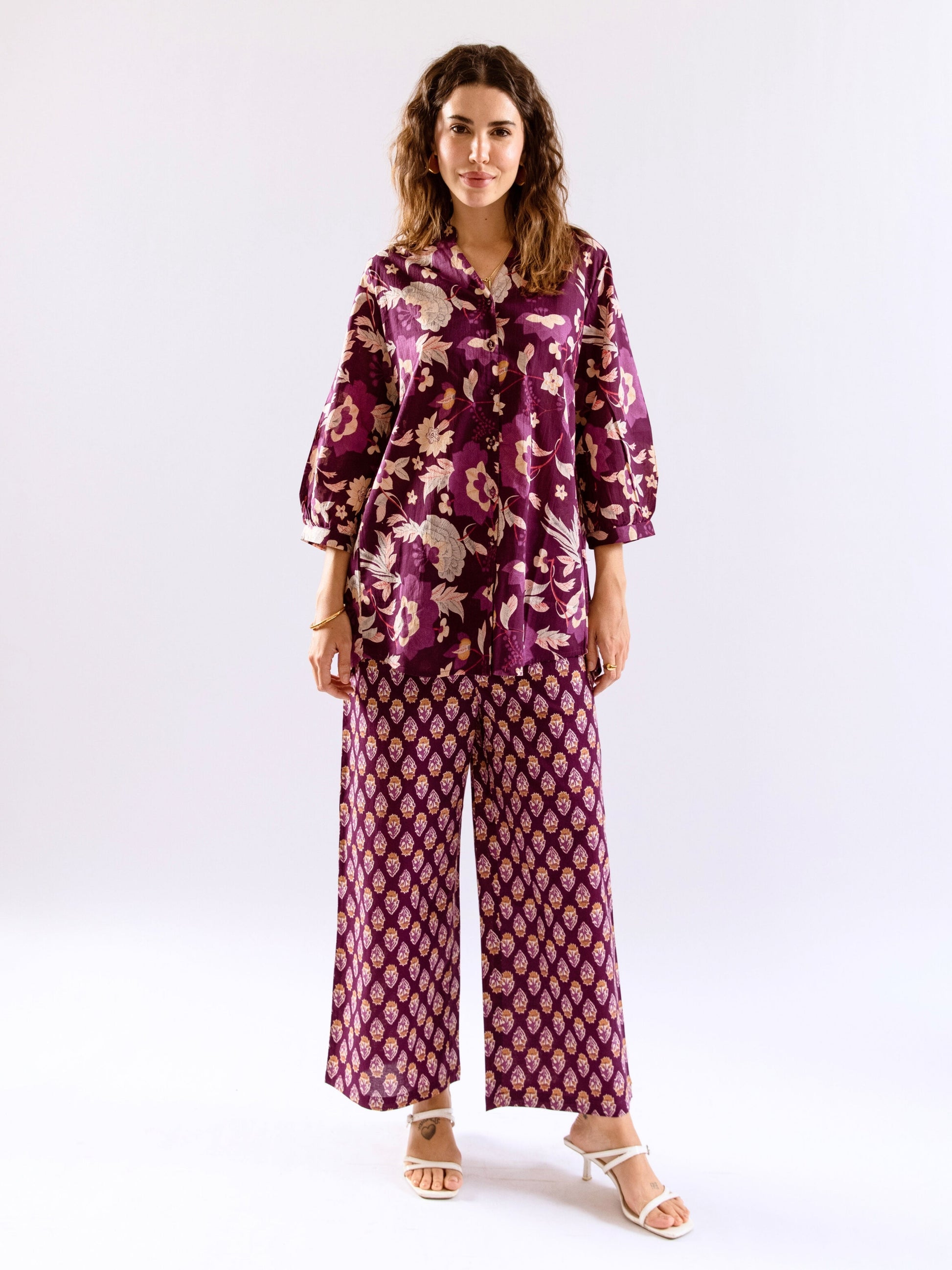 Purple Haze Petal Pure Cotton Back Pleated Co-ord set