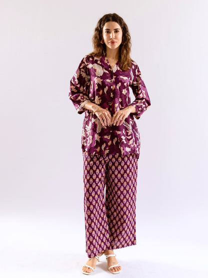 Purple Haze Petal Pure Cotton Back Pleated Co-ord set