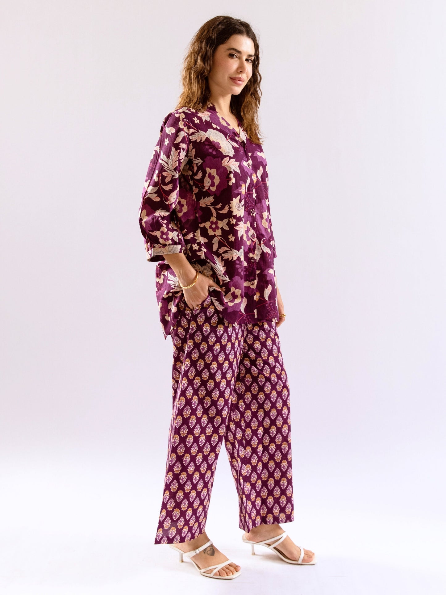 Purple Haze Petal Pure Cotton Back Pleated Co-ord set