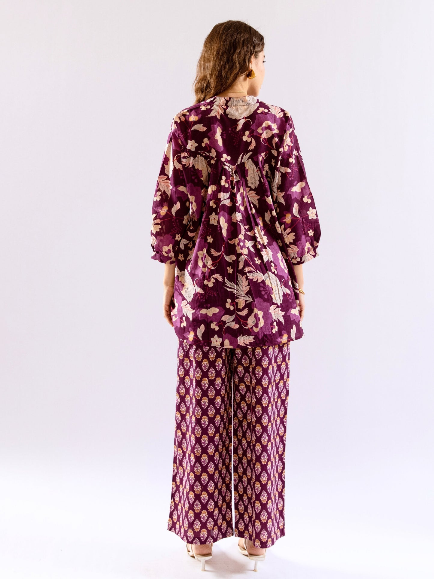 Purple Haze Petal Pure Cotton Back Pleated Co-ord set